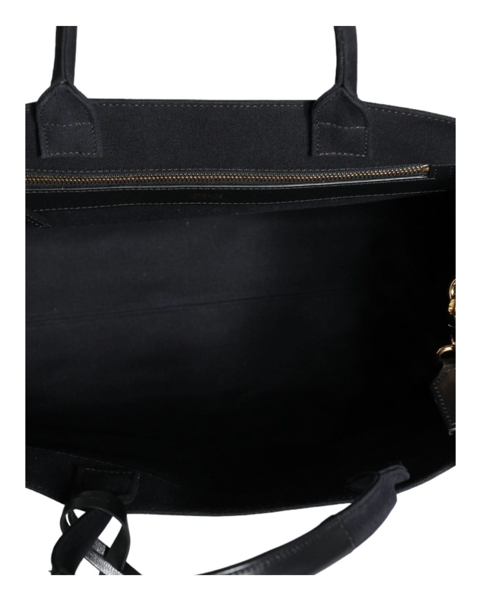 Versace Top Black Handle Canvas Leather Logo Crossbody Tote Bag Cross Body Bags
