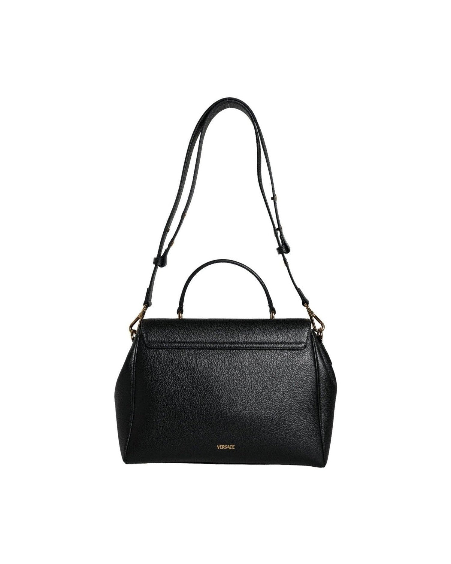Versace Top Handle Grainy Calfskin Leather Crossbody Black Bag Glam Steals
