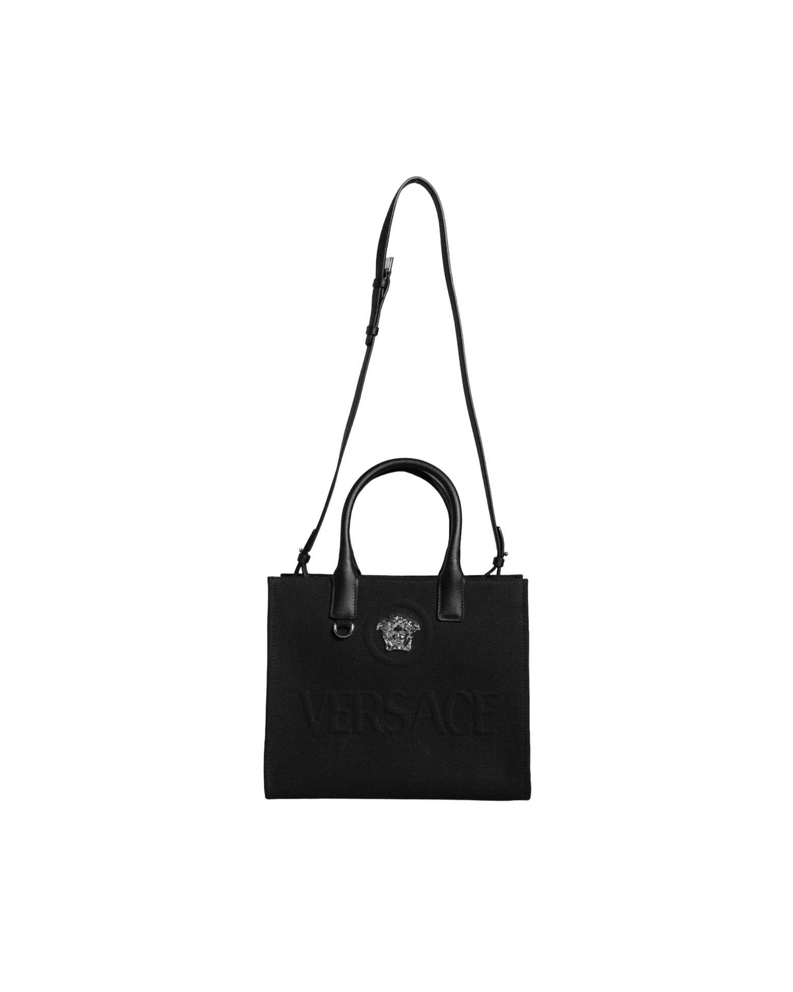 Versace Top Handle Canvas Leather Logo Crossbody Tote Black Bag Glam Steals