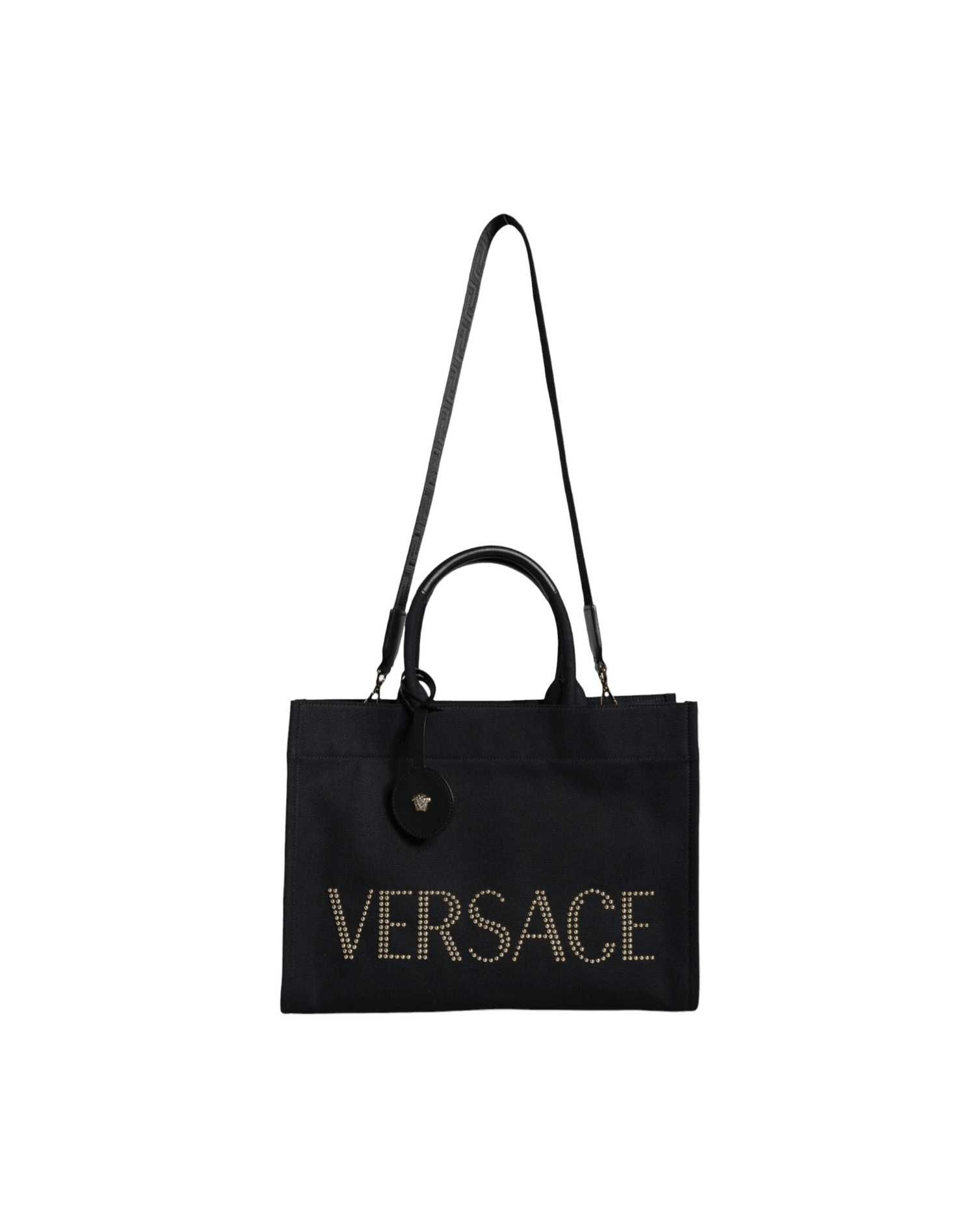 Versace Top Black Handle Canvas Leather Logo Crossbody Tote Bag Cross Body Bags