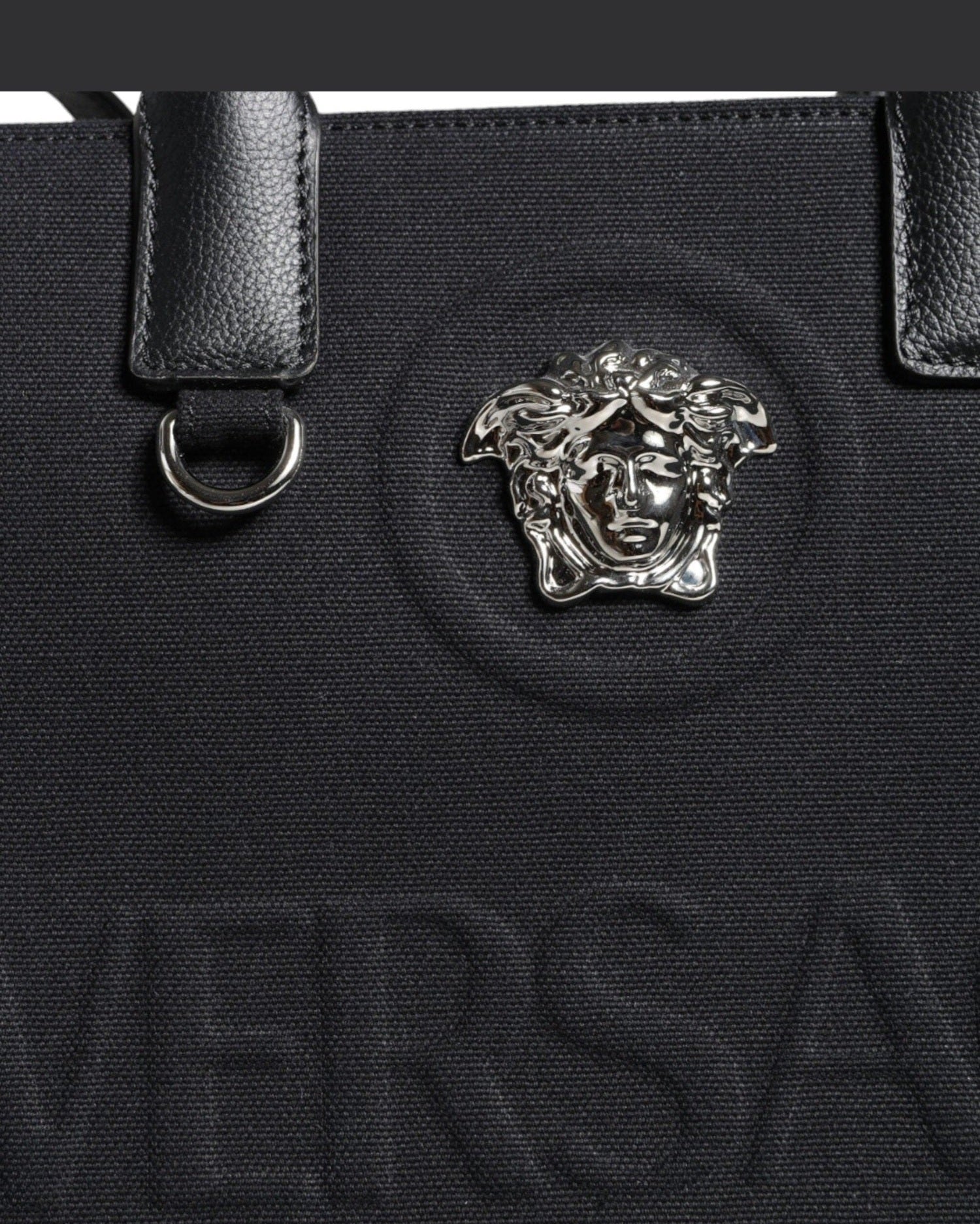 Versace Top Handle Canvas Leather Logo Crossbody Tote Black Bag Glam Steals
