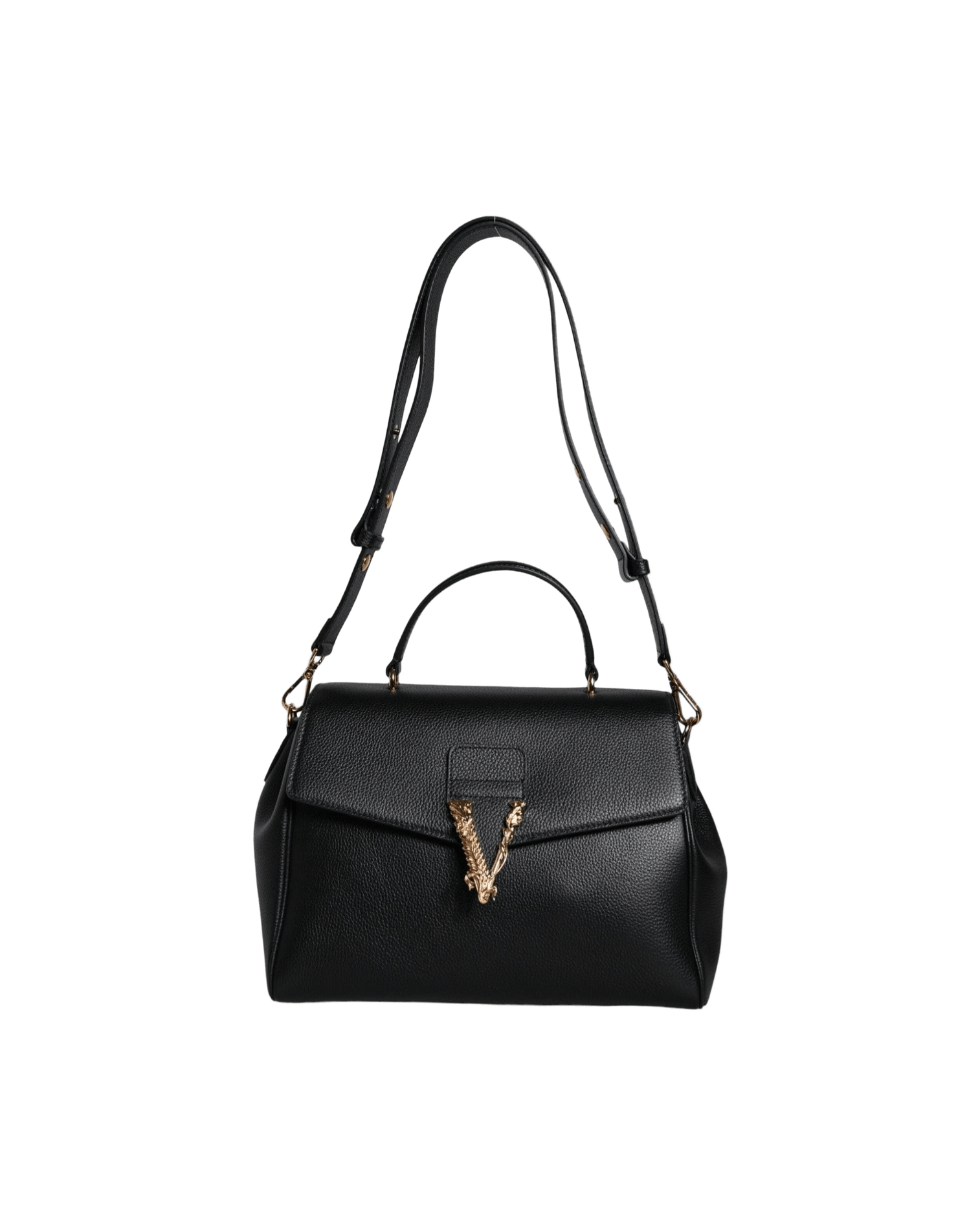 Versace Top Handle Grainy Calfskin Leather Crossbody Black Bag Glam Steals