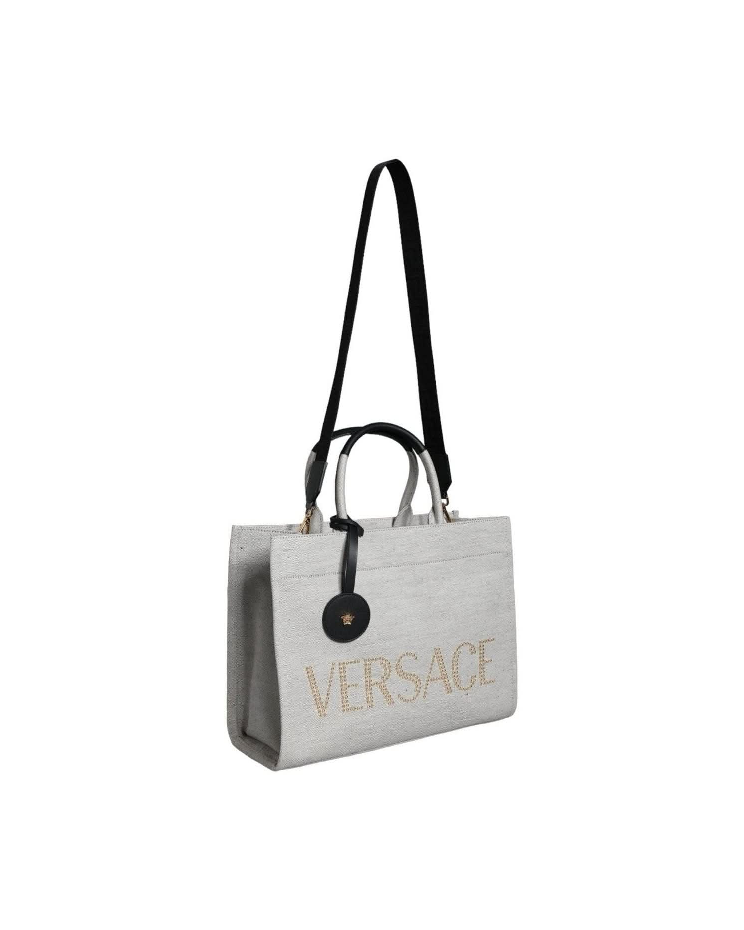 Versace Top White Handle Canvas Leather Logo Crossbody Tote Bag Cross Body Bags