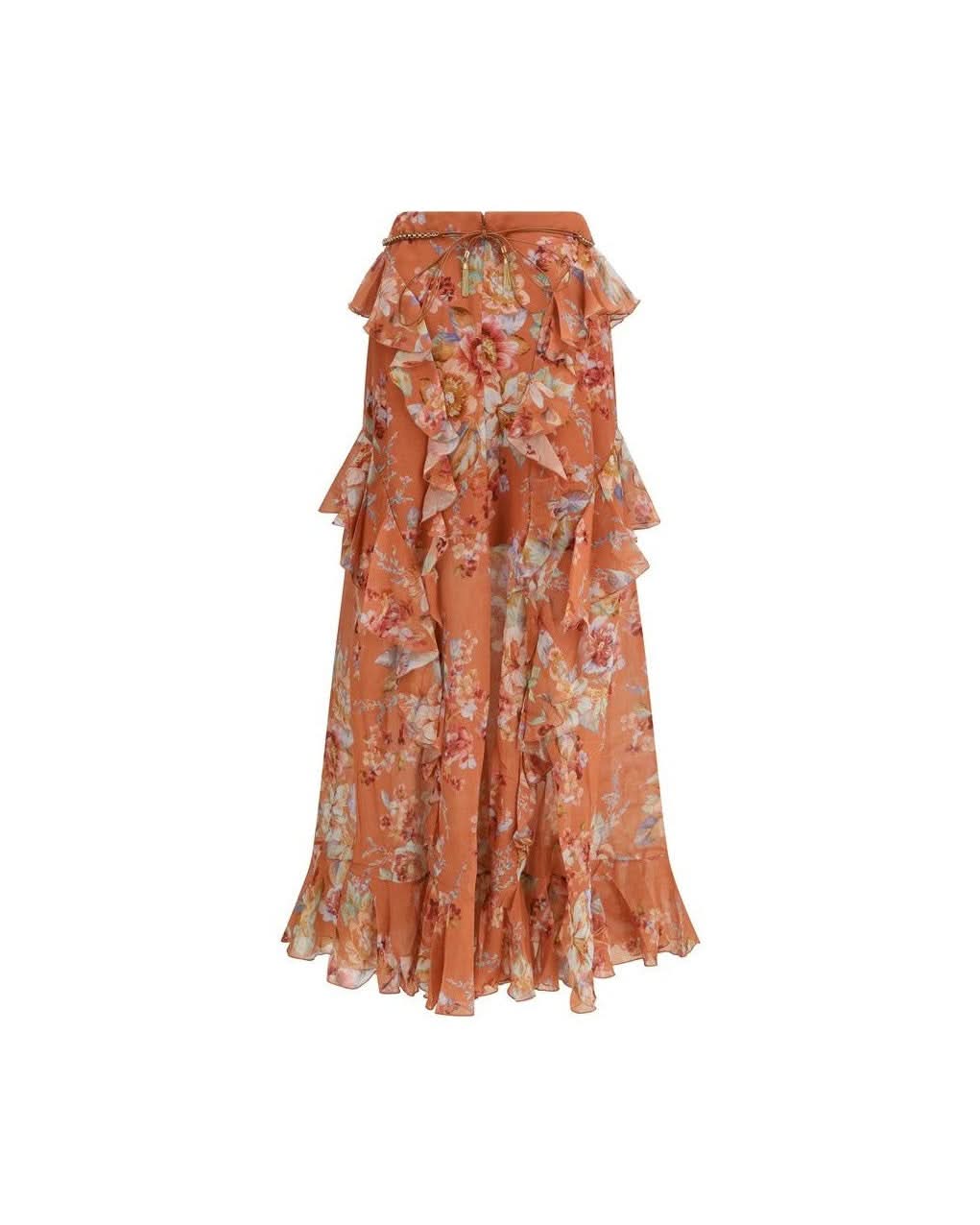 Zimmermann Orange Cotton Long Skirt