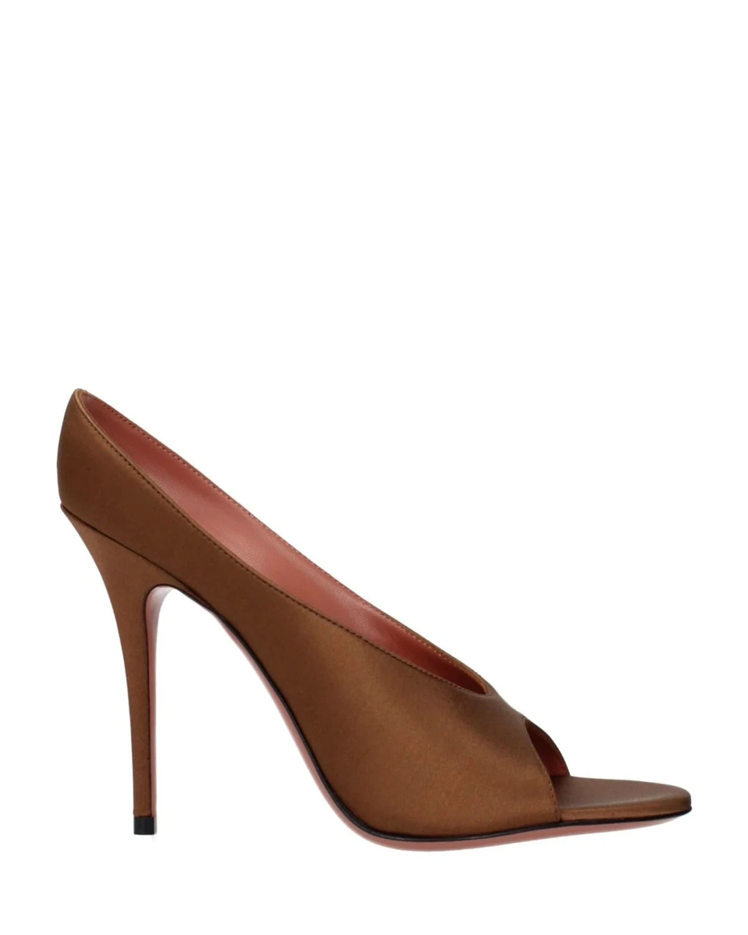 Amina Muaddi Brown Satin High Heel Pumps