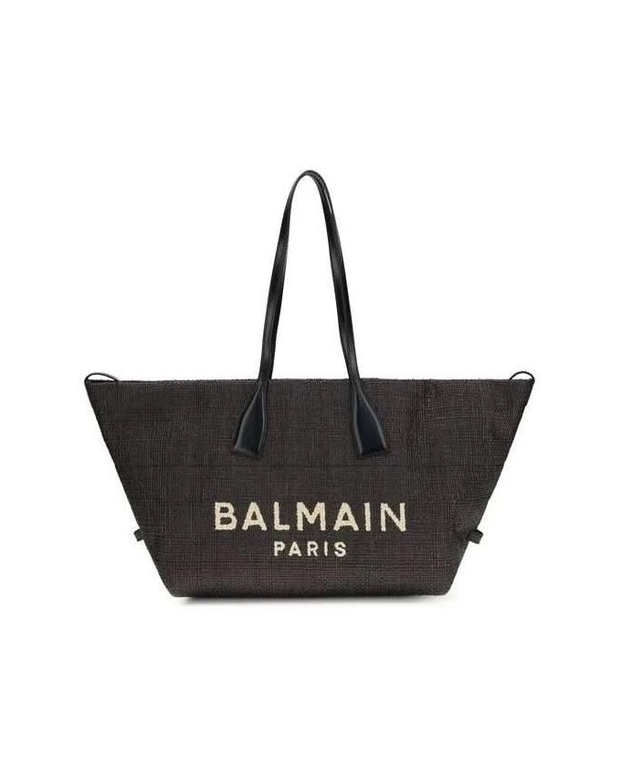 Balmain Black Raffia Shoulder Bag