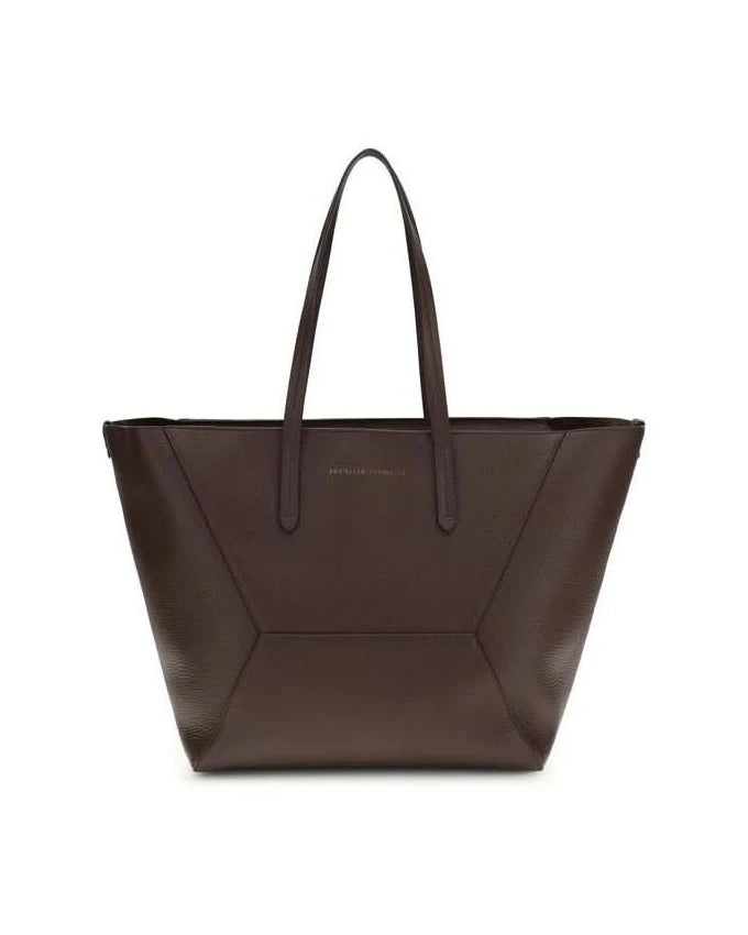 Brunello Cucinelli Brown Calf Leather Bos Taurus Shoulder Bag