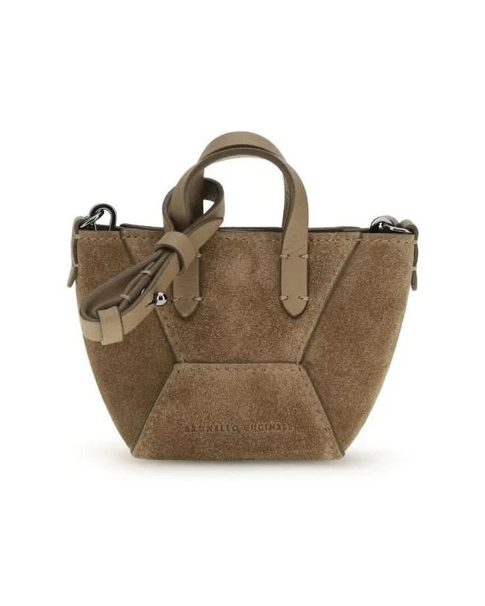 Brunello Cucinelli Brown Calf Leather Bos Taurus Shoulder Bag