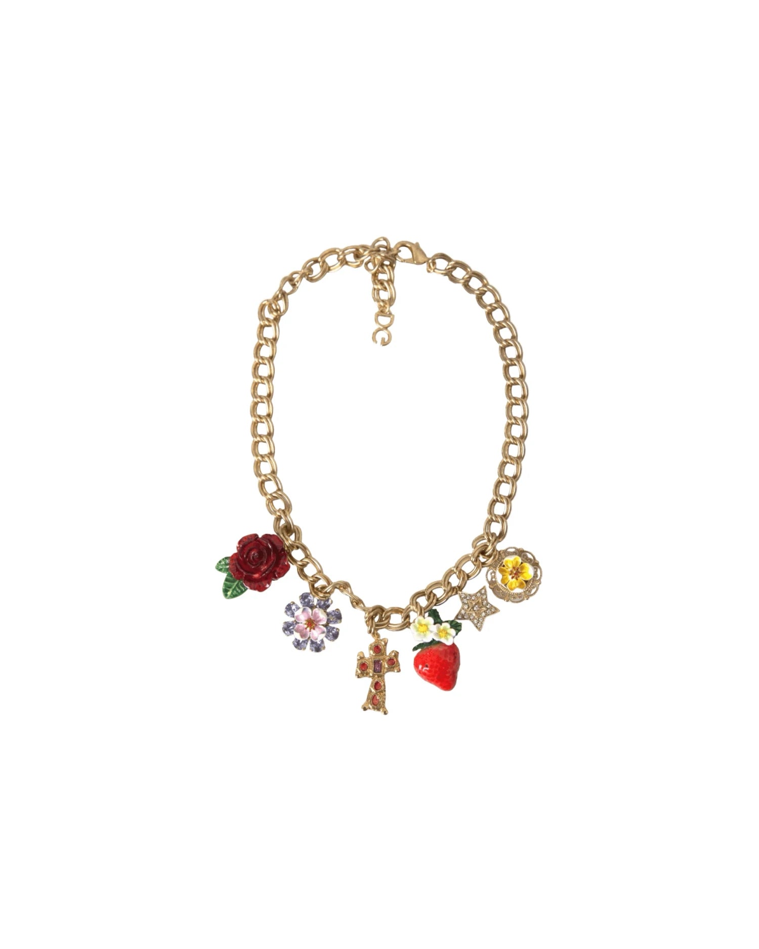 Dolce & Gabbana Gold Chain Rose Cross Strawberry Star Pendant Necklace Necklaces