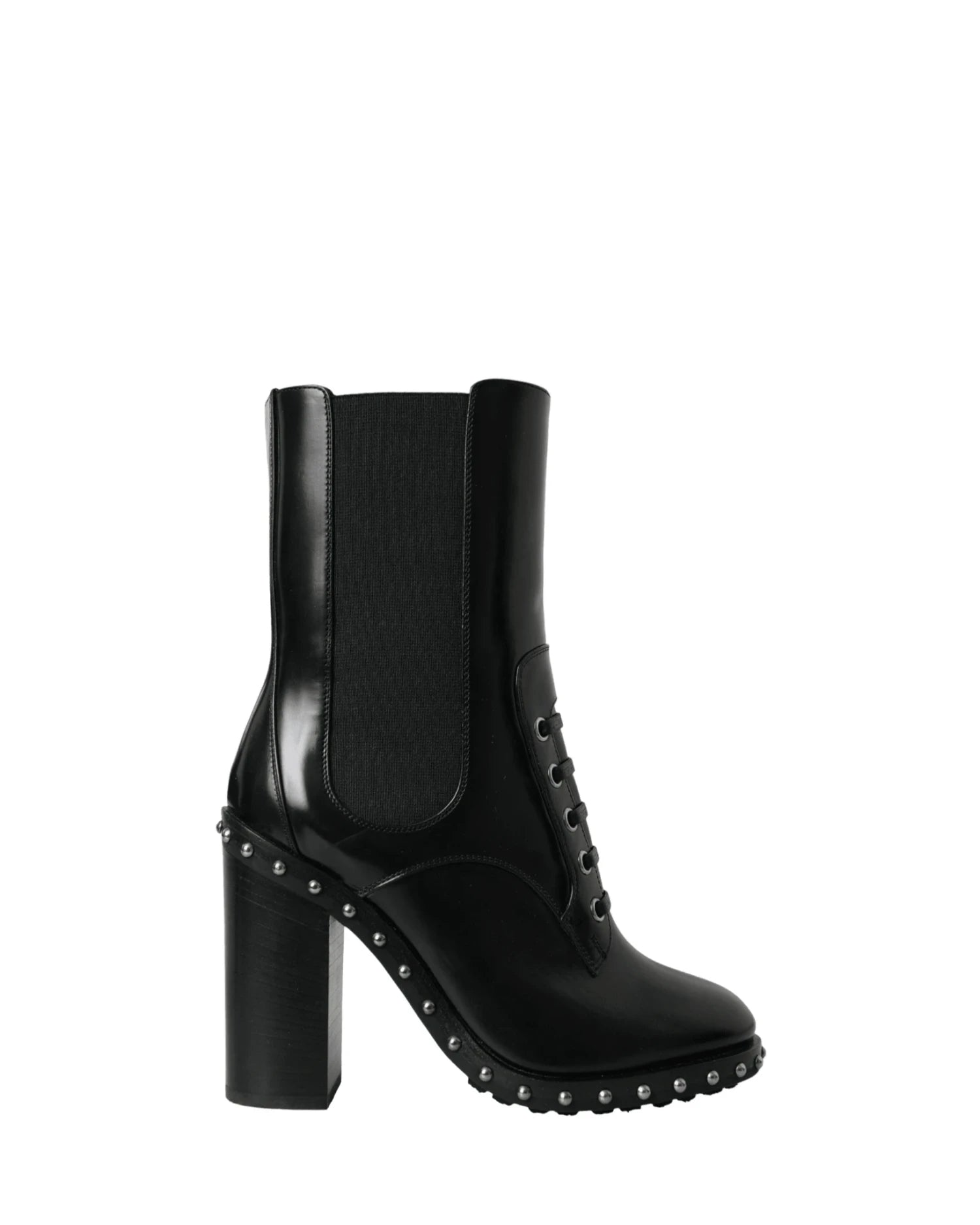 Dolce & Gabbana Black Leather Studded Lace Up Boots Shoes Boots