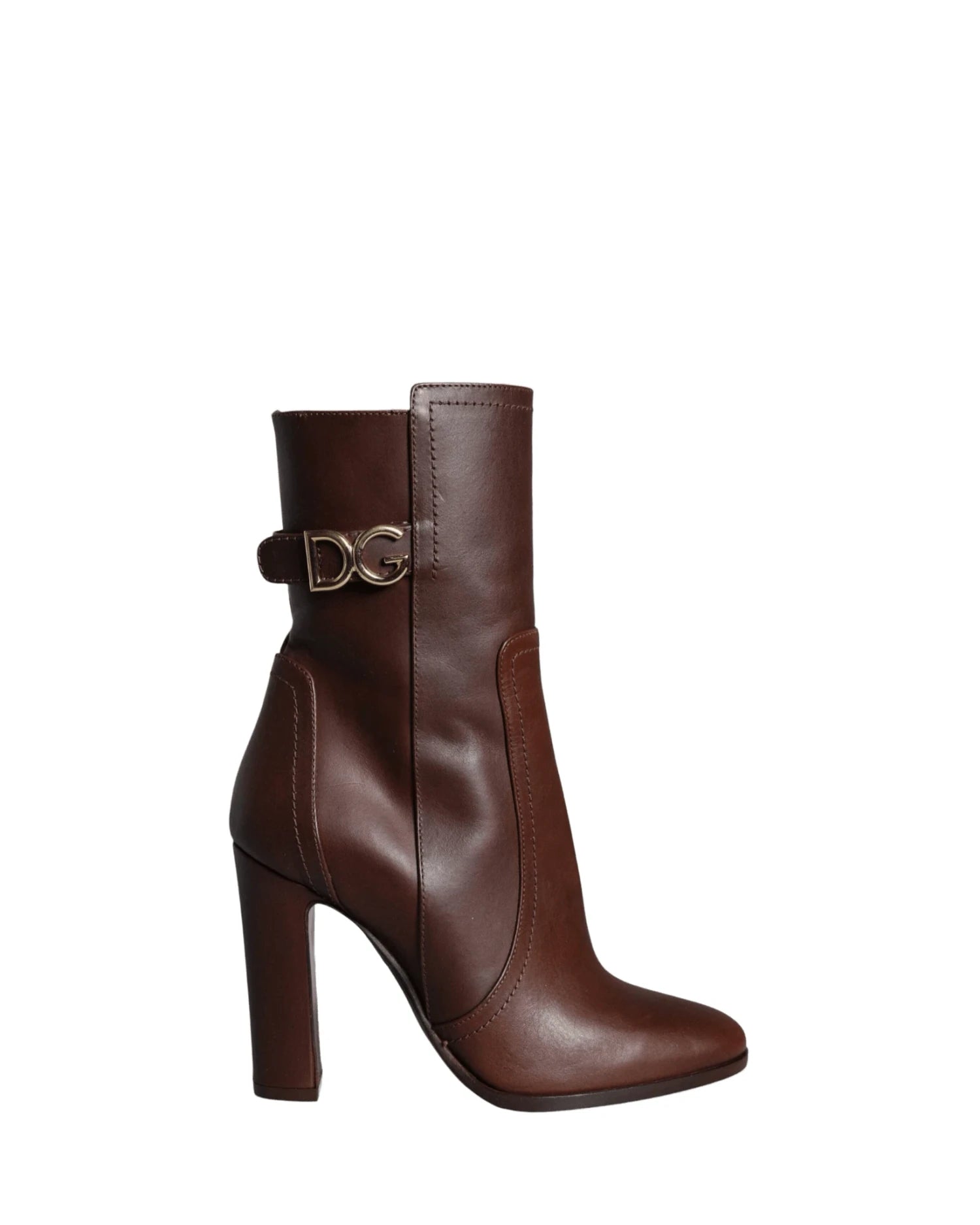 Dolce & Gabbana Brown Leather Heels Mid Calf Boots Shoes Boots