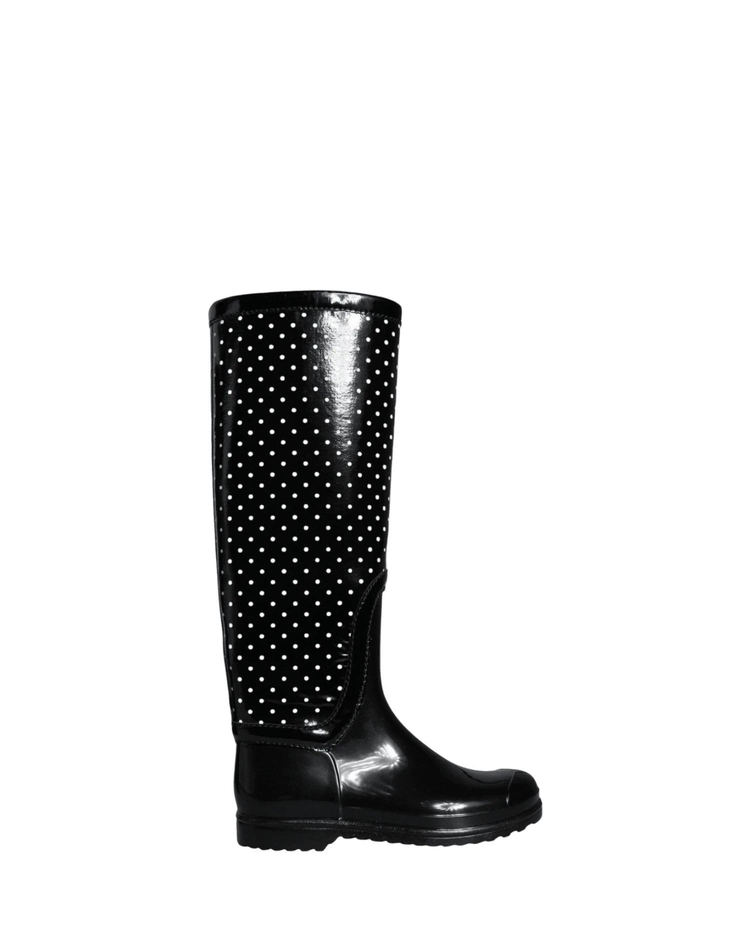 Dolce & Gabbana Black Polka Dot Rubber Knee High Boots Shoes Boots