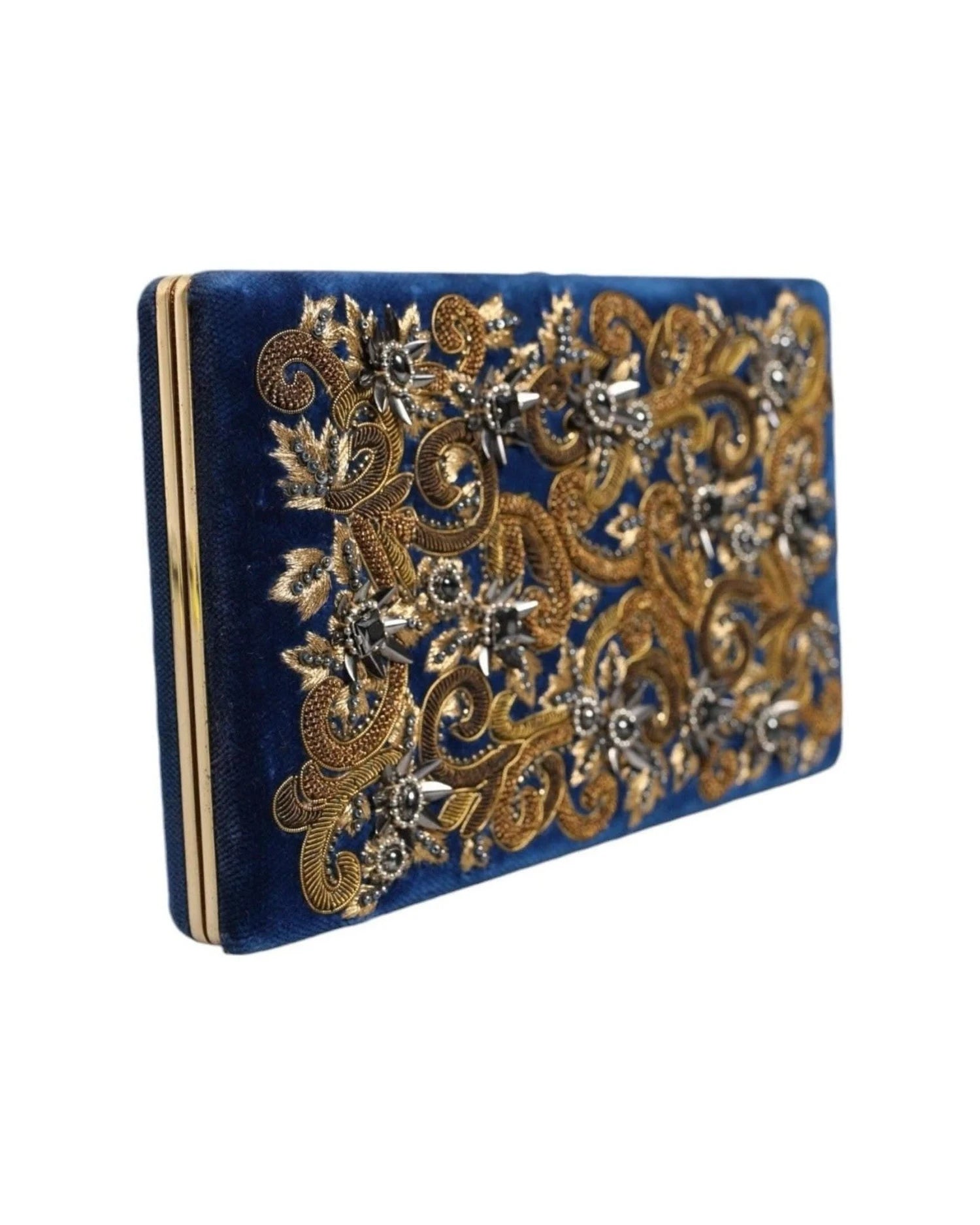 Dolce & Gabbana Blue Velvet Frame Clutch Evening Party Purse Bag Handbags