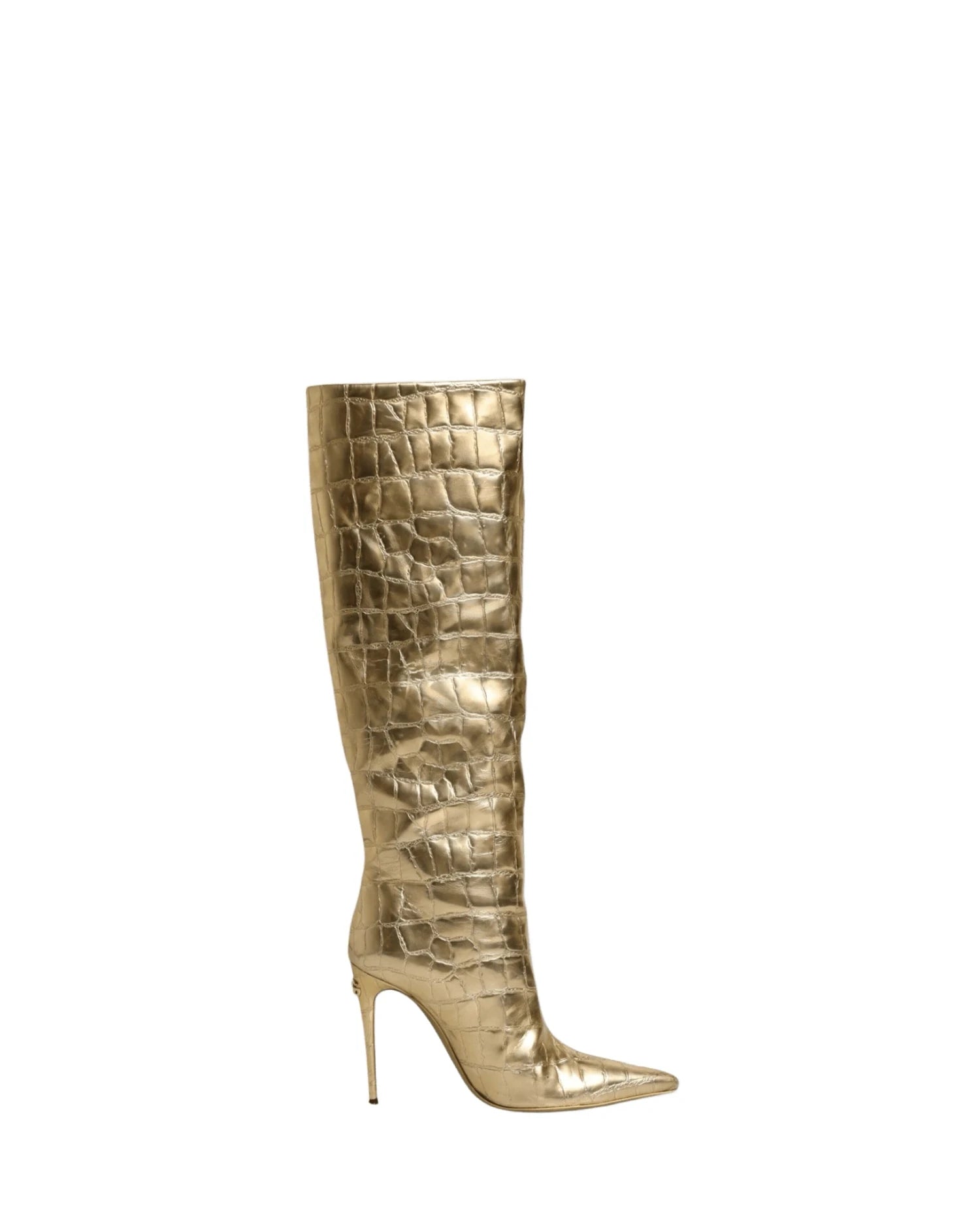 Dolce & Gabbana Gold Leather Stiletto Heels High Boots Shoes Boots