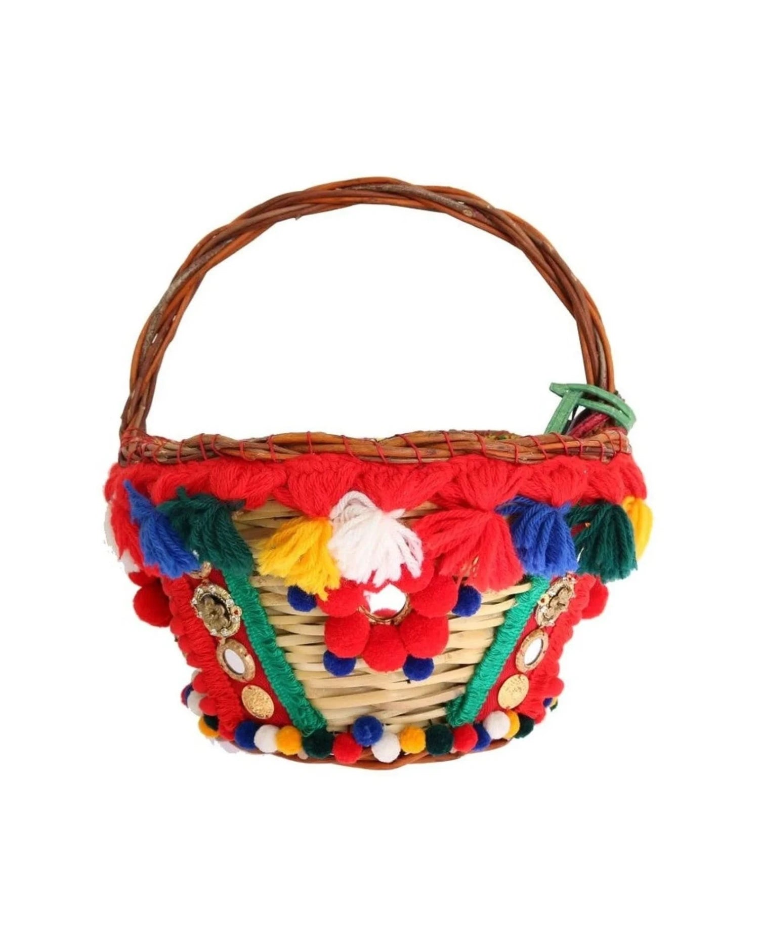 Dolce & Gabbana Beige Elegant Straw Exotic Skins Pom Tote Tote Bags