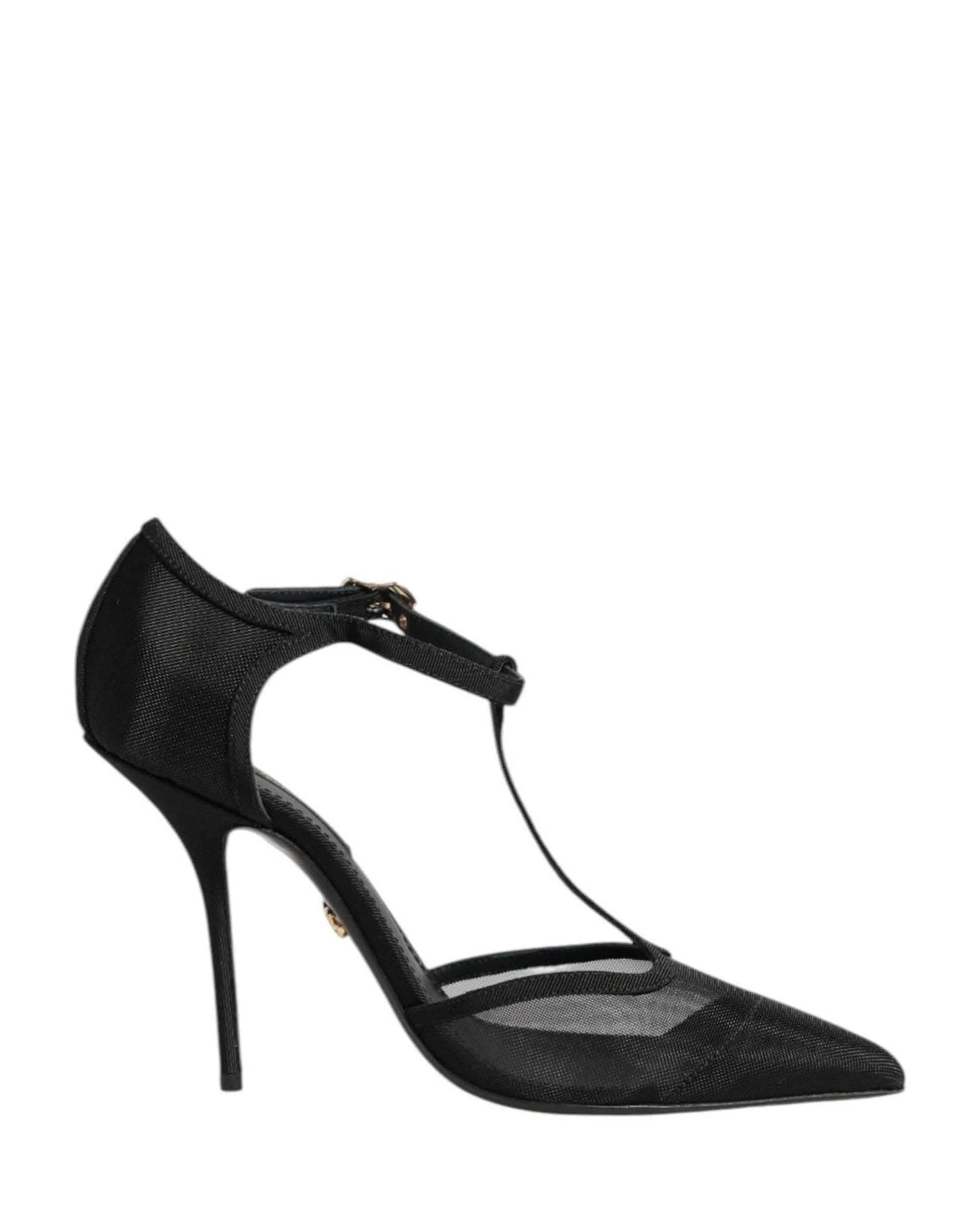 Dolce & Gabbana Black Mesh T Strap Stiletto High Heels Shoes Heels
