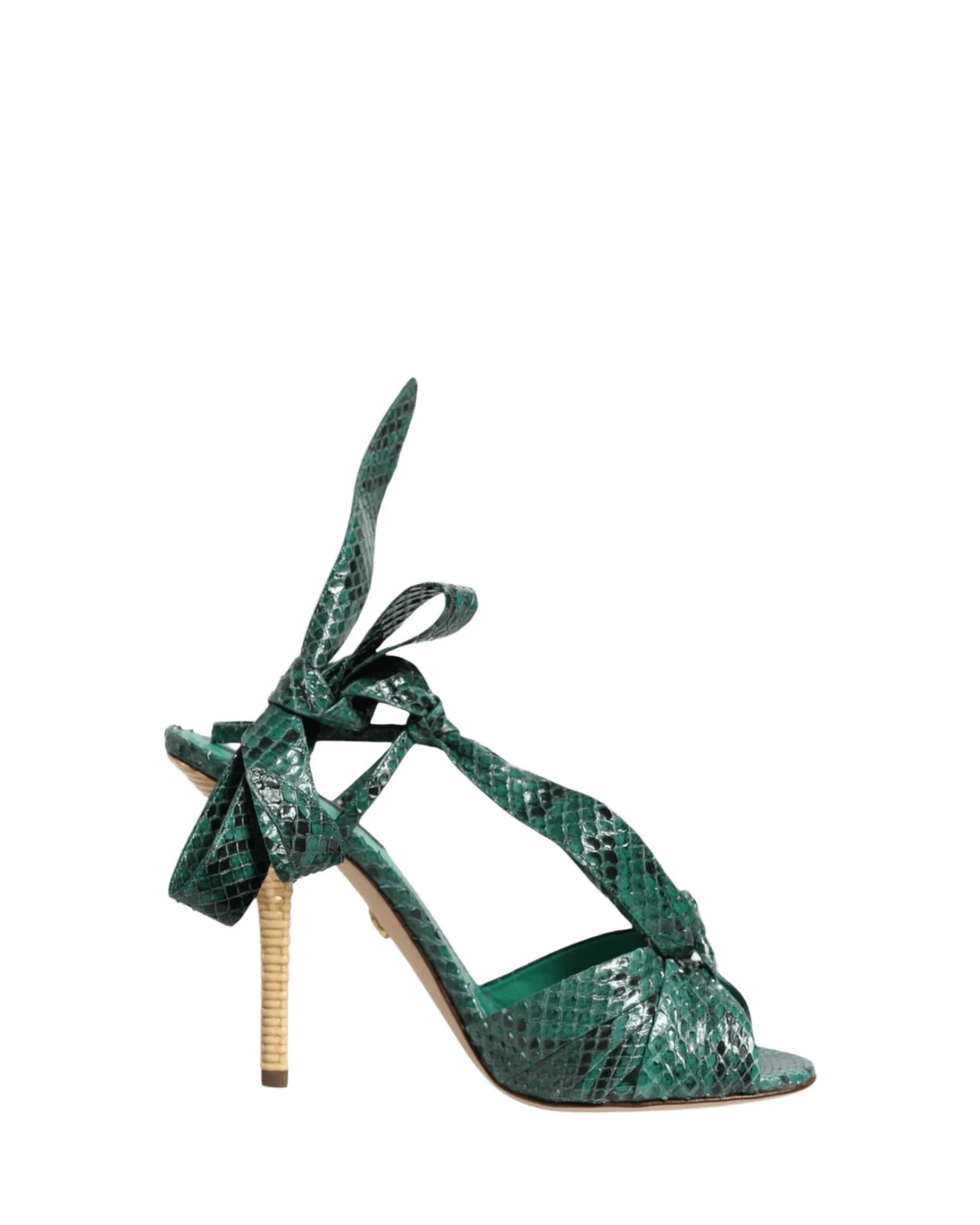 Dolce & Gabbana Green Leather Python Heels Sandals Shoes Heels