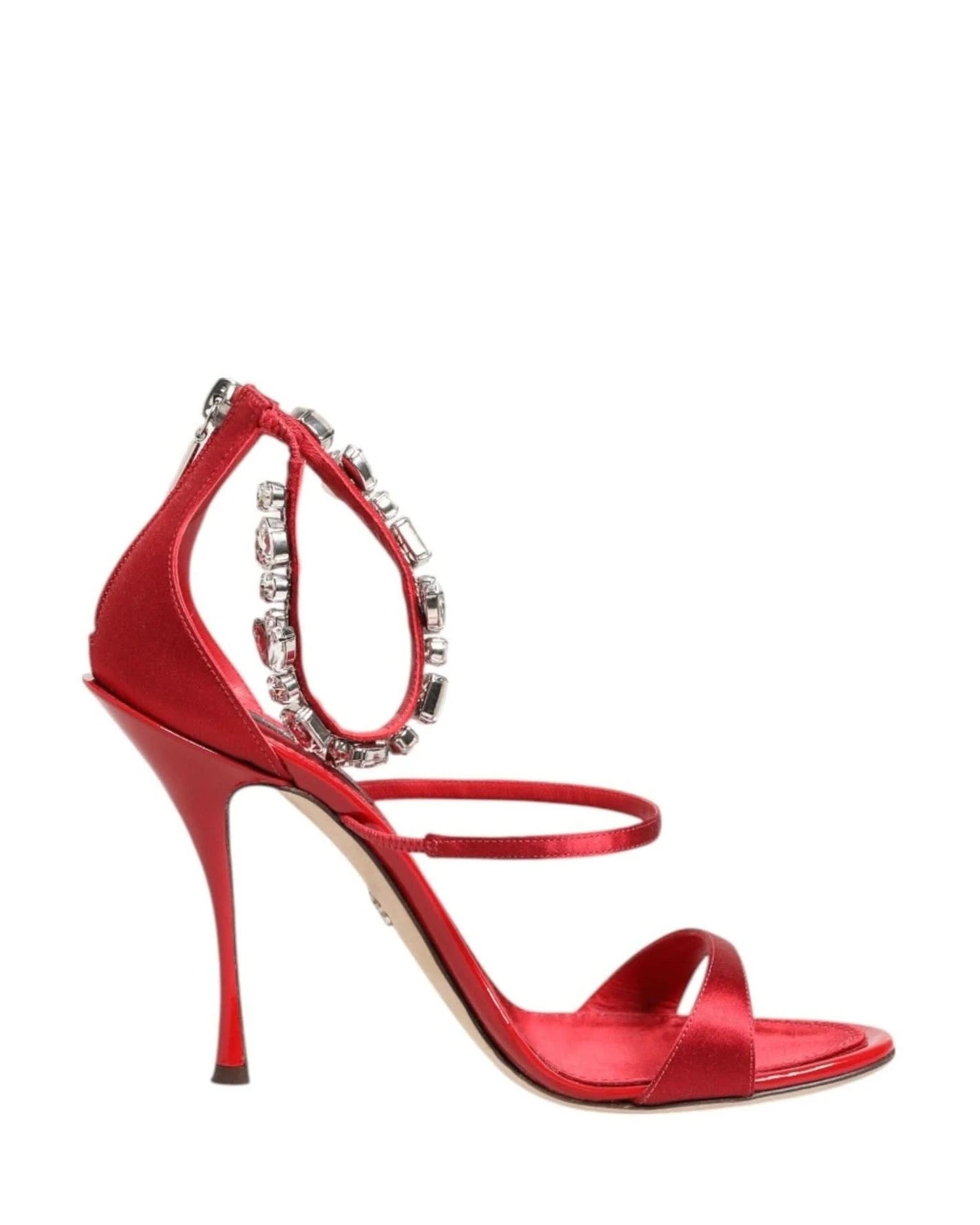 Dolce & Gabbana Red Satin Crystals Keira Sandals Heels Shoes Heels