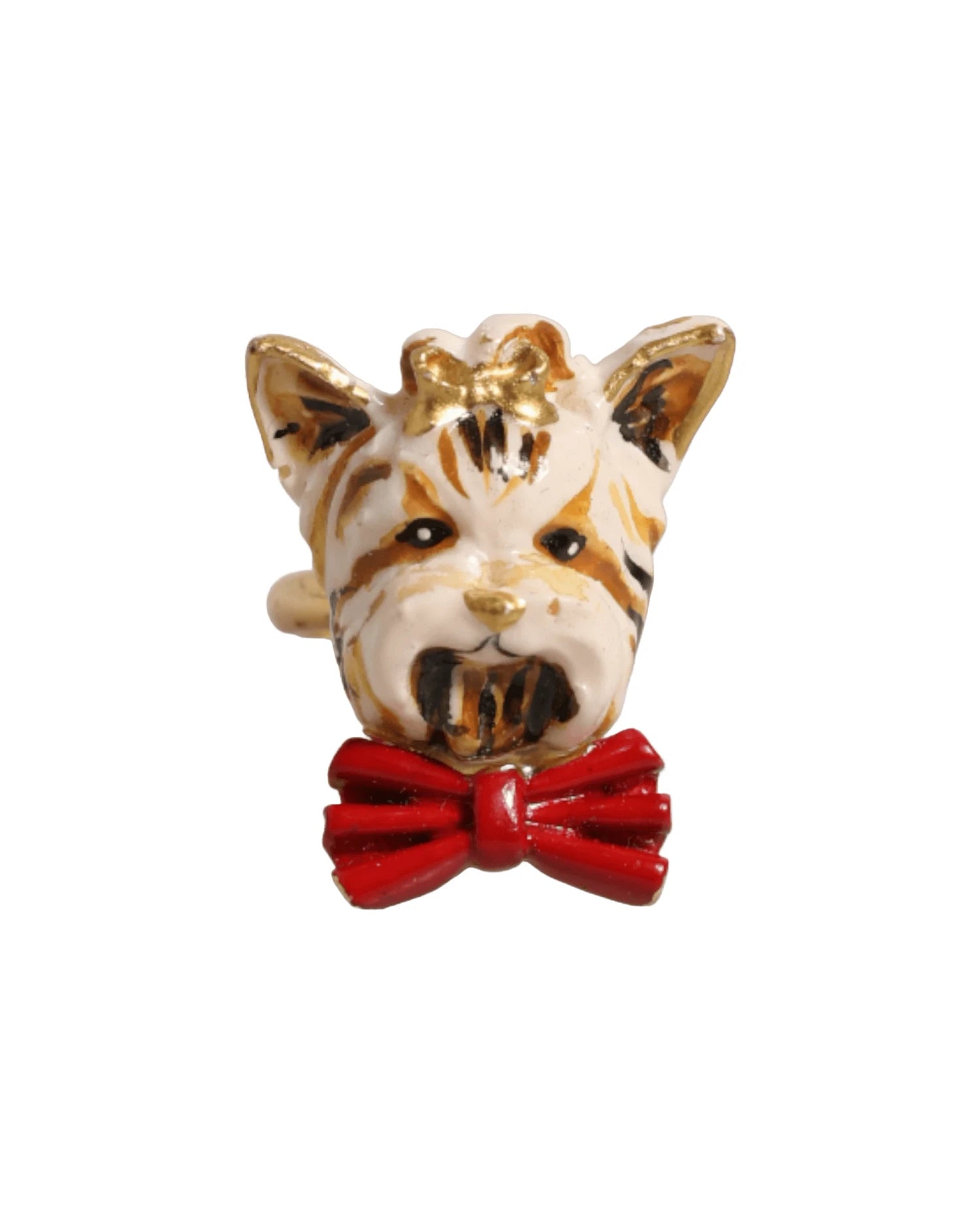 Dolce & Gabbana Beige Brass Resin Dog Pet Accessory Ring Rings