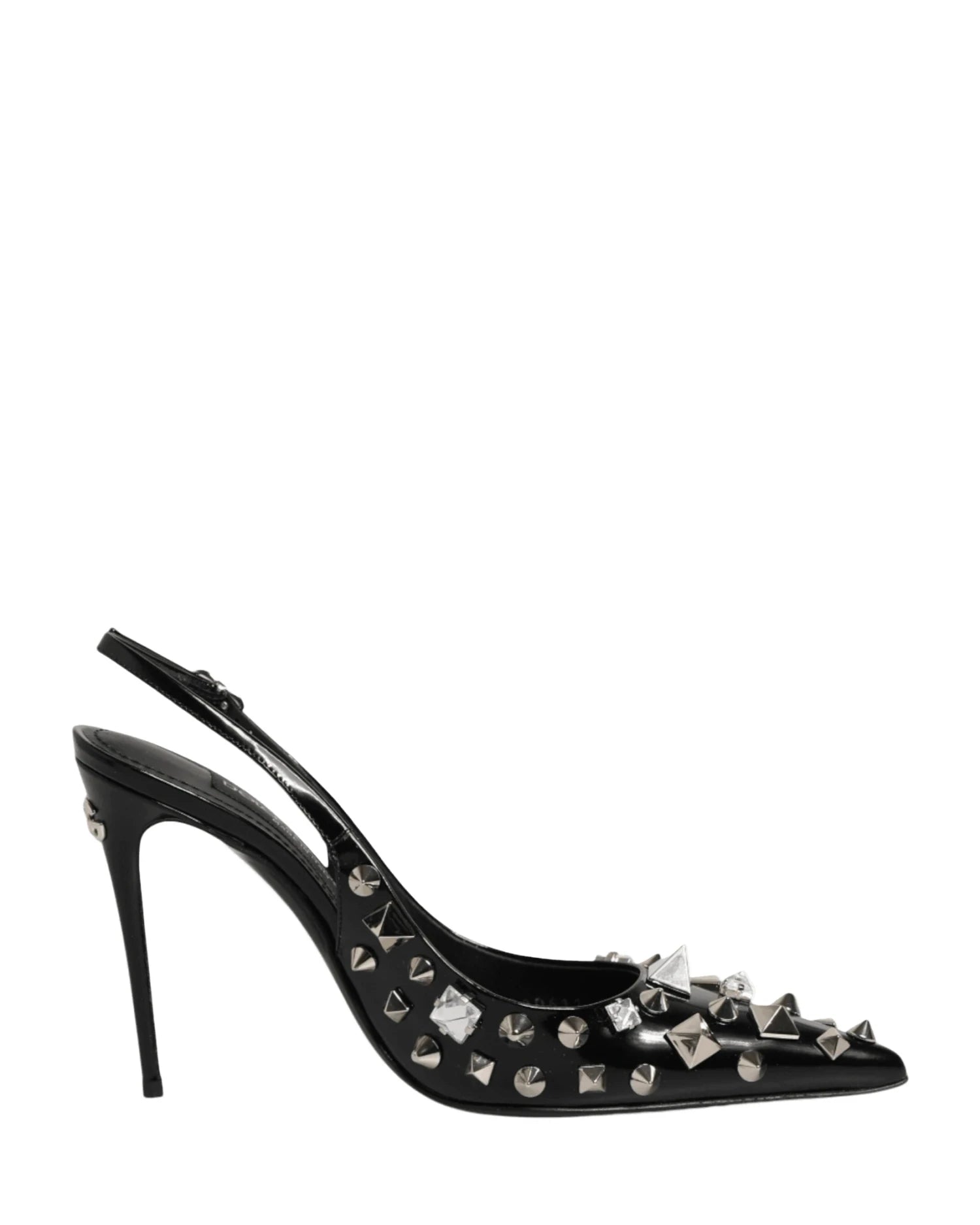 Dolce & Gabbana Black Leather Studded Heels Slingbacks Shoes Heels