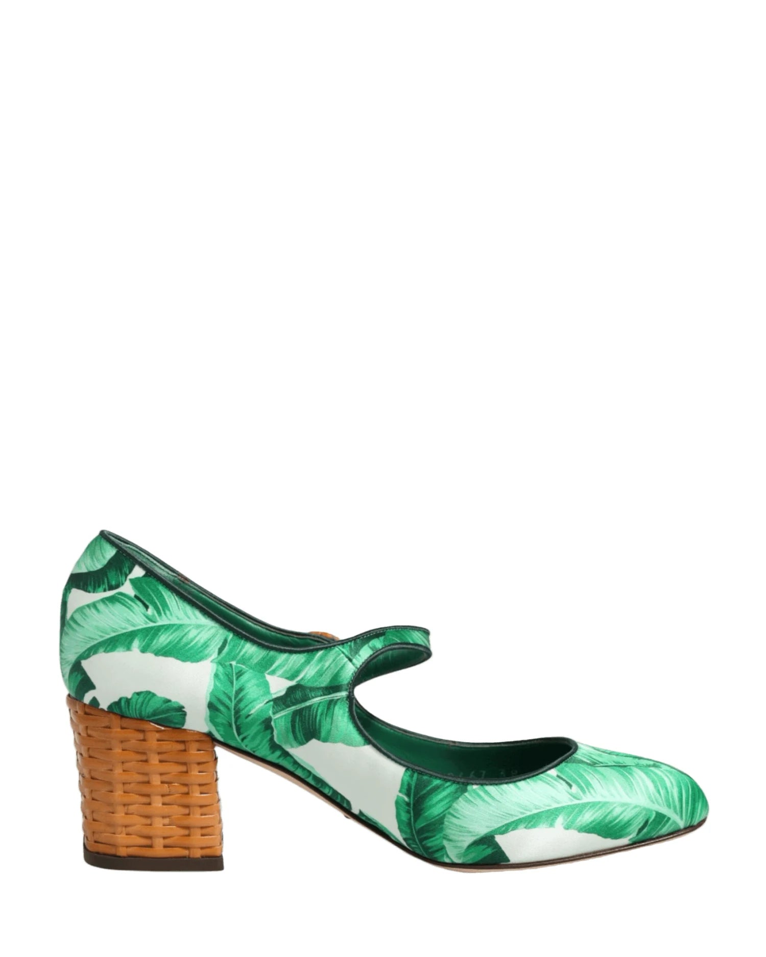 Dolce & Gabbana Green Silk Mary Janes Leaf Sandals Shoes Heels