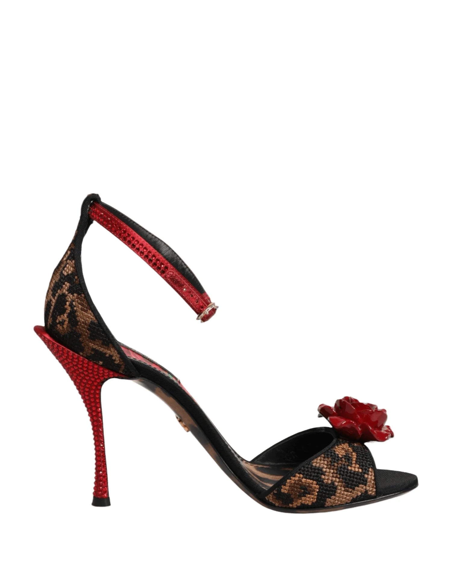 Dolce & Gabbana Brown Leopard Crystal Roses Sandals Shoes Heels