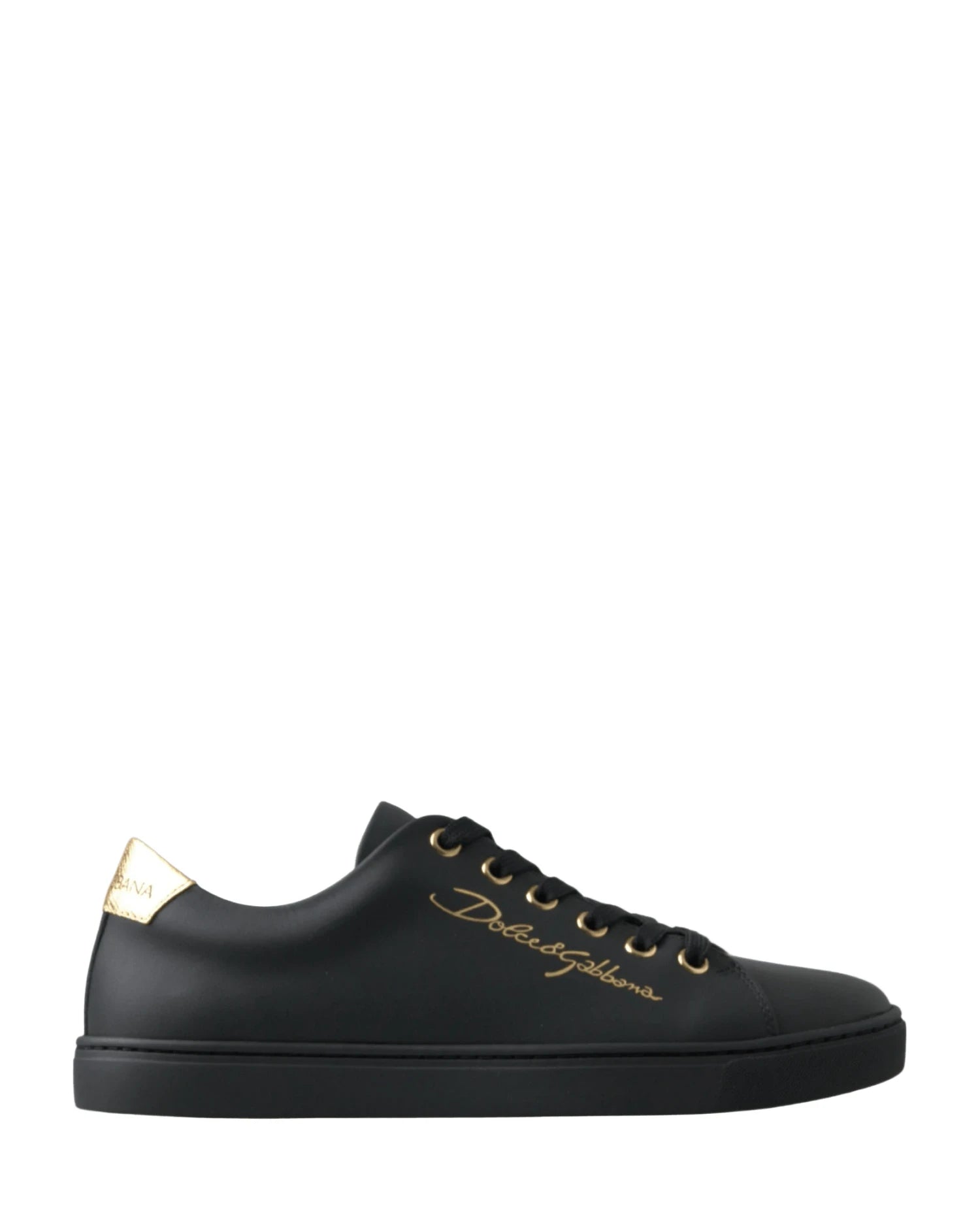 Dolce & Gabbana Black Leather Gold Classic Sneakers Shoes Sneakers