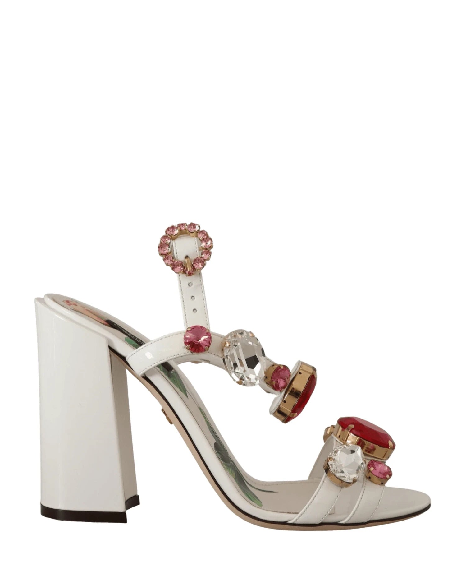 Dolce & Gabbana White Leather Crystal Keira Heels Heels