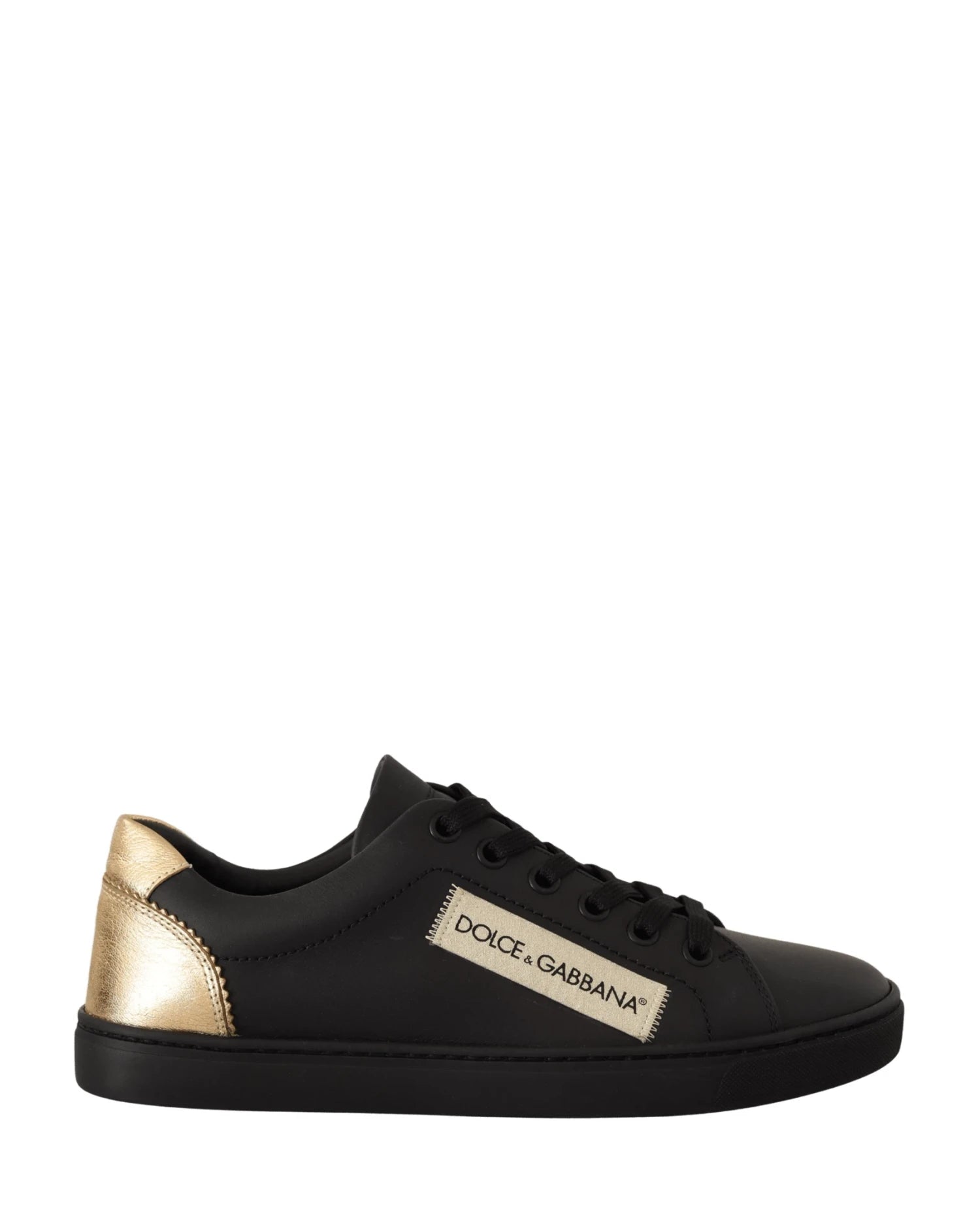 Dolce & Gabbana Black Leather Gold Low Top Sneakers Sneakers