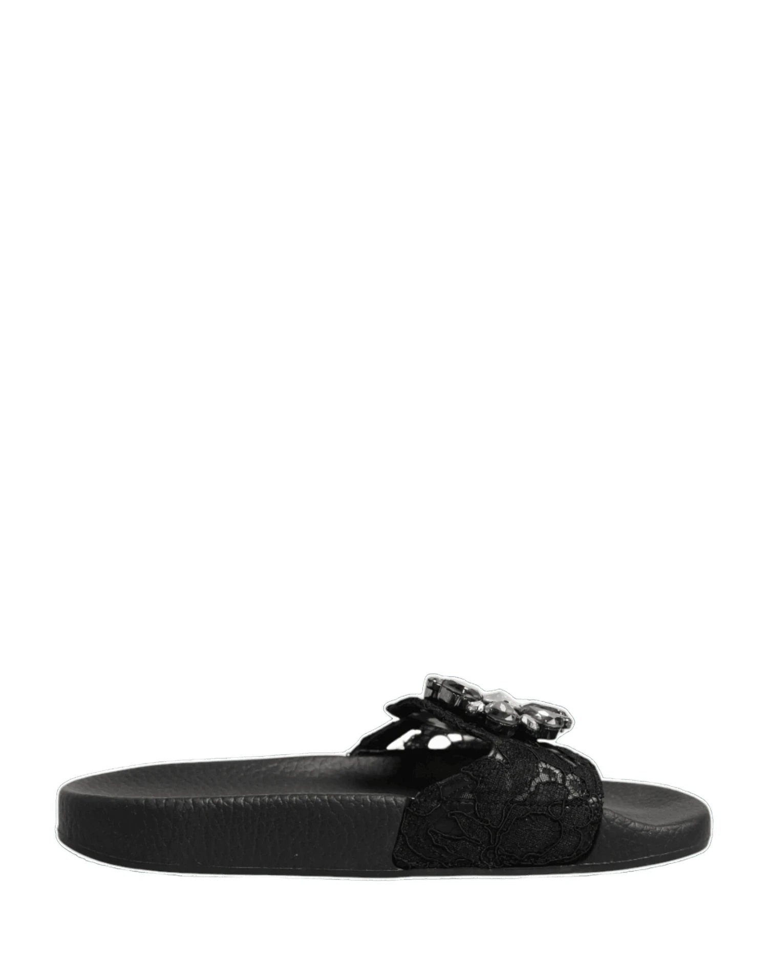 Dolce & Gabbana Black Leather Devotion Matelassé Slides Shoes Sandals