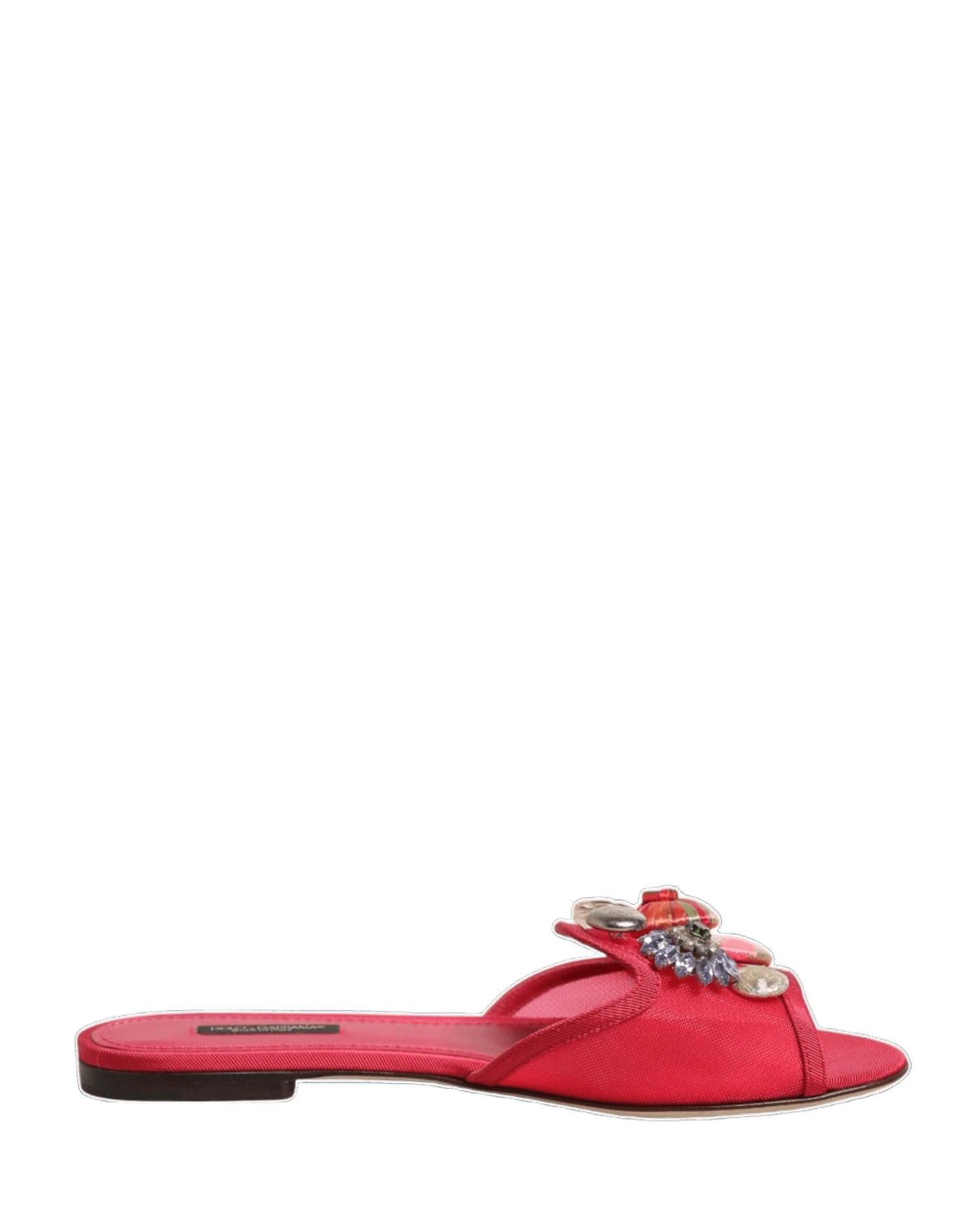 Dolce & Gabbana Red Embellished Flats Slip On Sandals Shoes Flats
