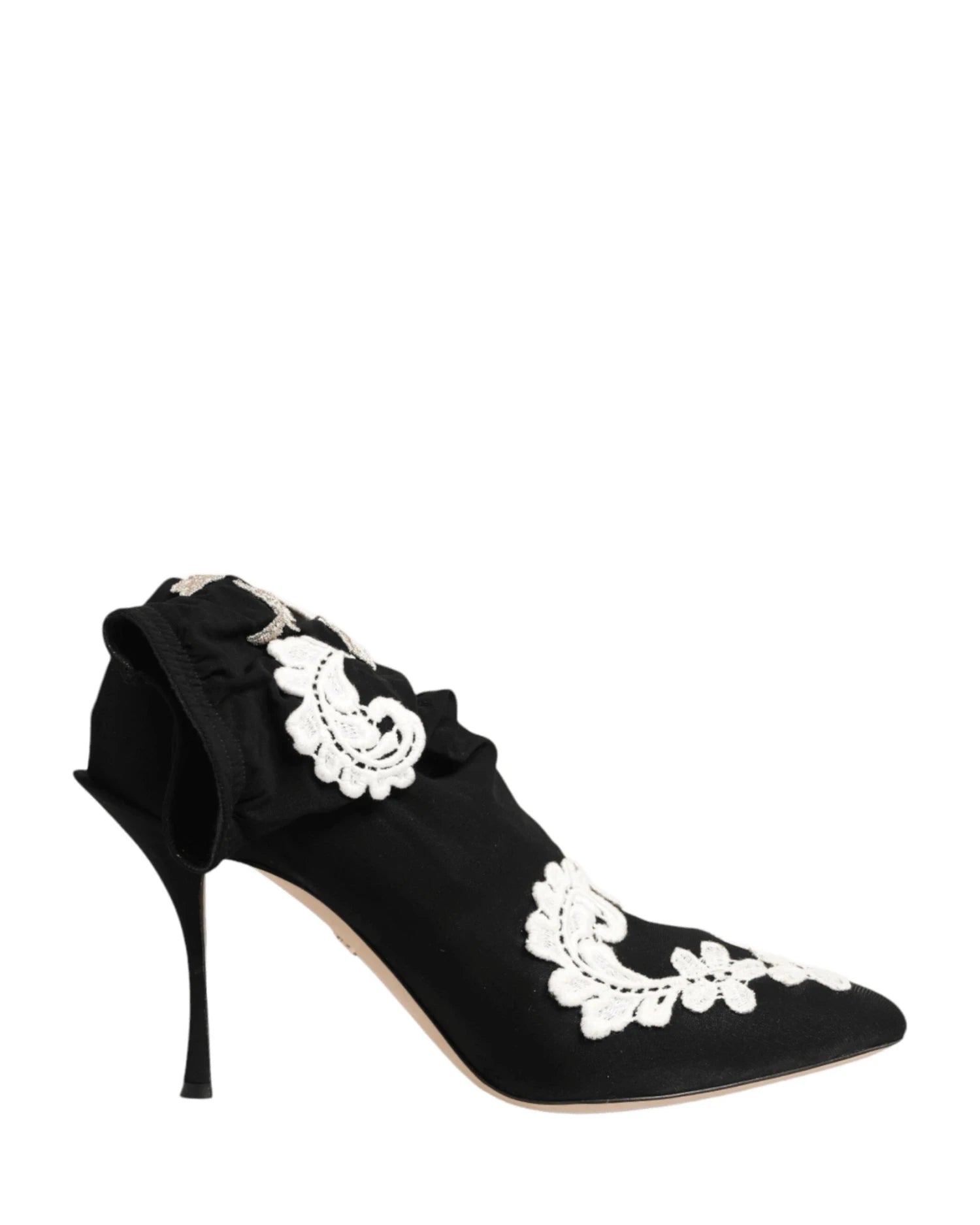 Dolce & Gabbana Black Jersey White Embroidered Stiletto Boots Shoes Boots