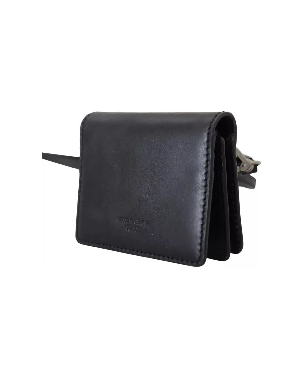 Dolce & Gabbana Black Leather Bifold Shoulder Sling Wallet Wallets
