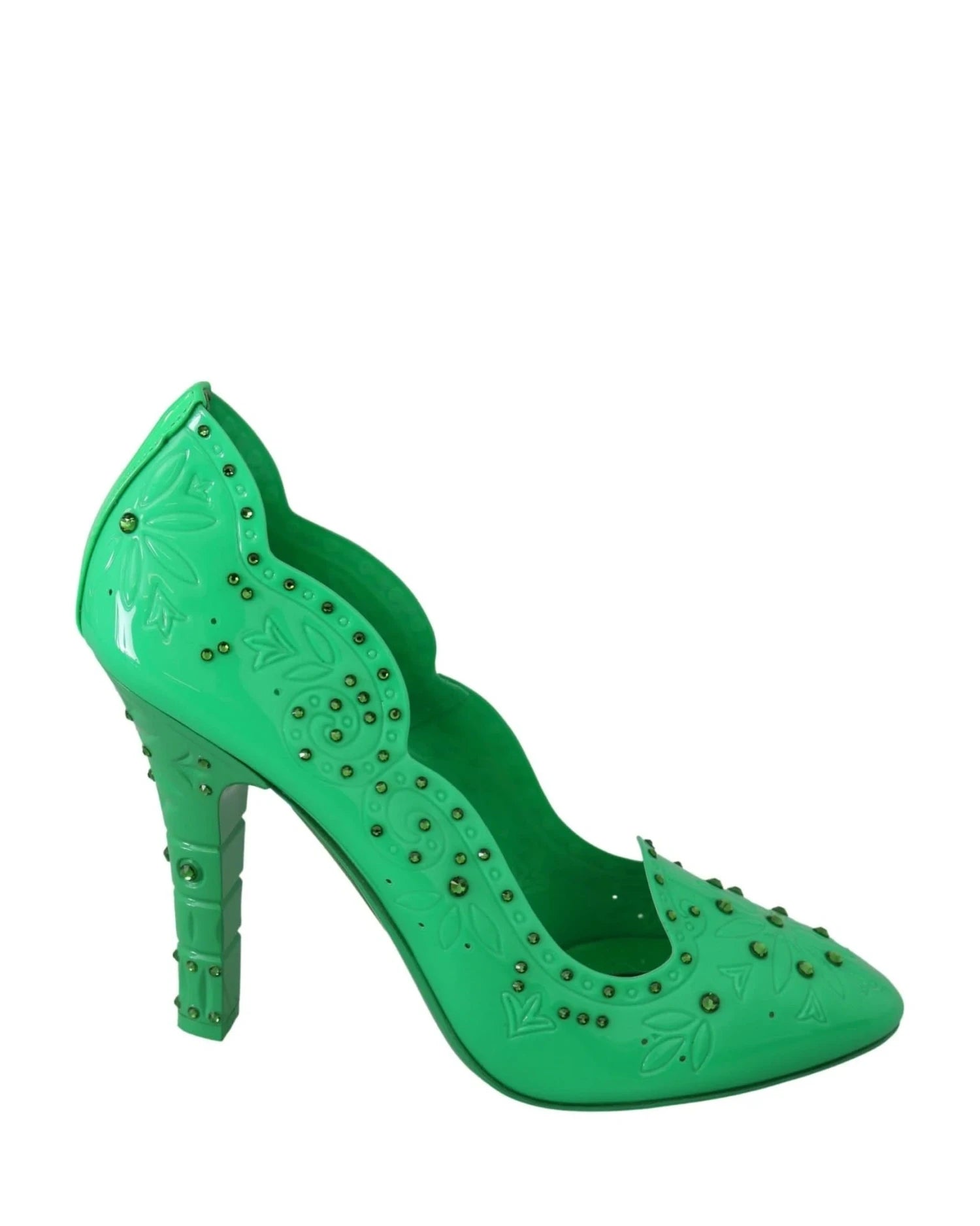 Dolce & Gabbana Green Crystal Floral Cinderella Heels Heels