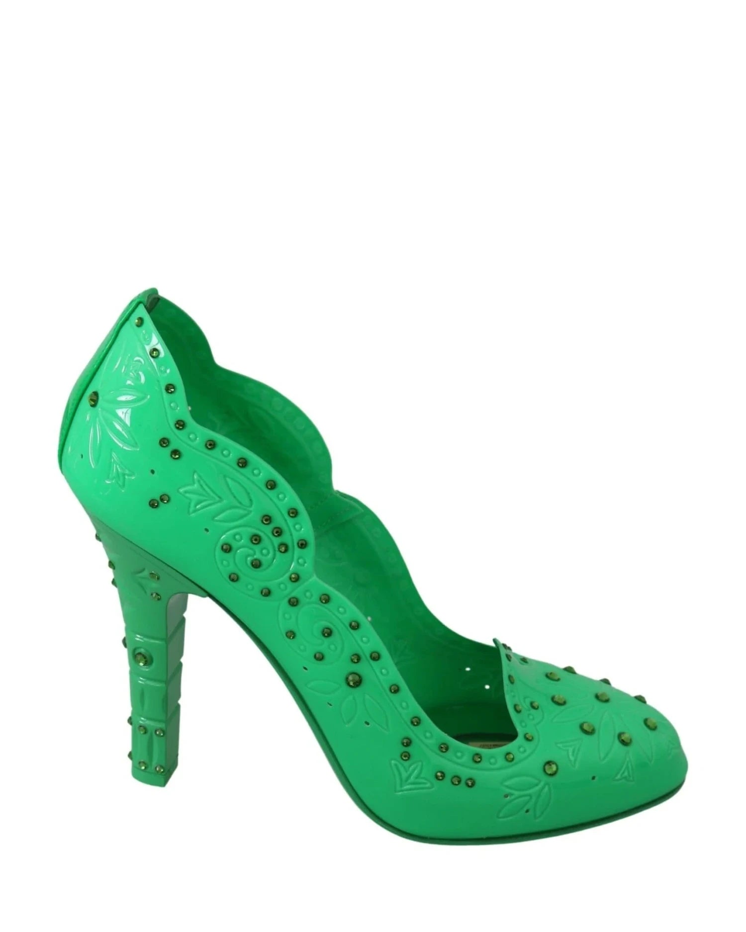 Dolce & Gabbana Green Crystal Floral Cinderella Heels Heels