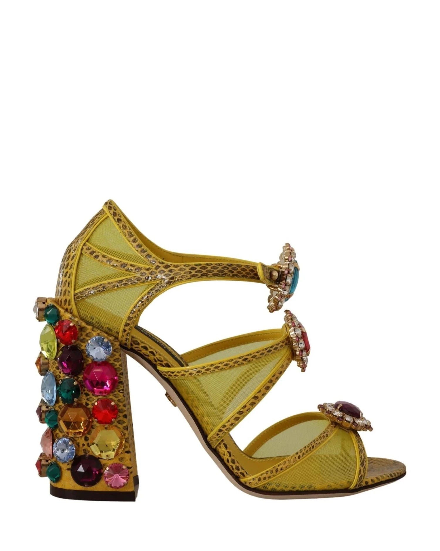 Dolce & Gabbana Yellow Leather Crystal Ayers Sandals Heels