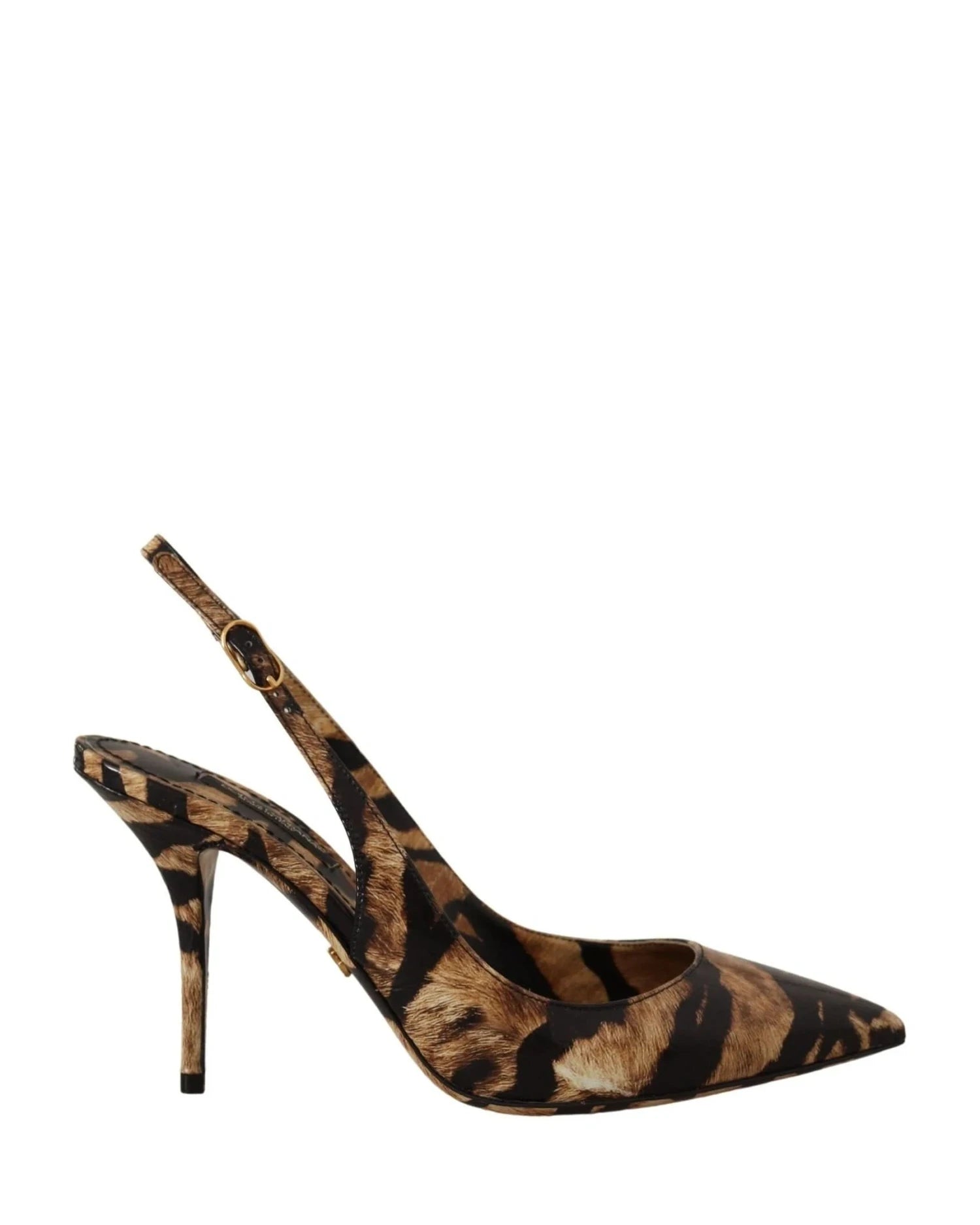 Dolce & Gabbana Brown Leather Slingbacks Tiger Shoes Heels