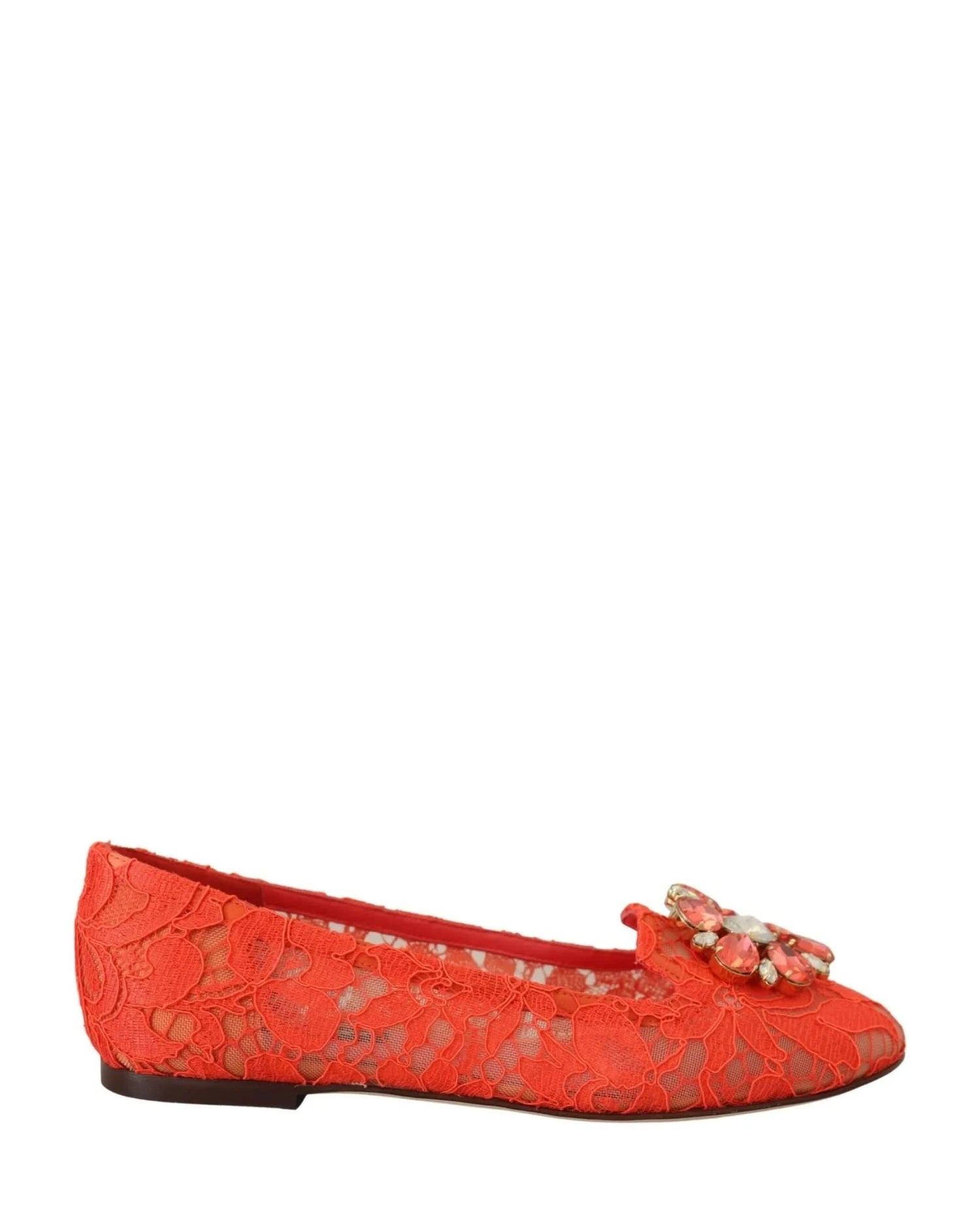 Dolce & Gabbana Red Lace Taormina Crystals Ballet Flats Flats