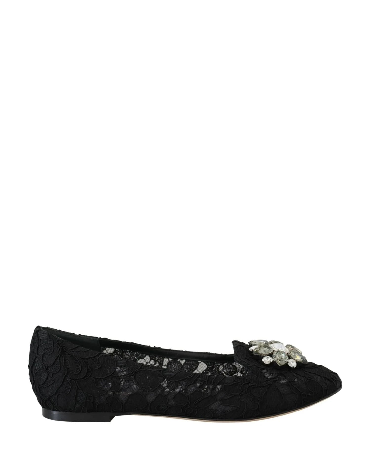 Dolce & Gabbana Black Lace Taormina Crystals Flats Flats