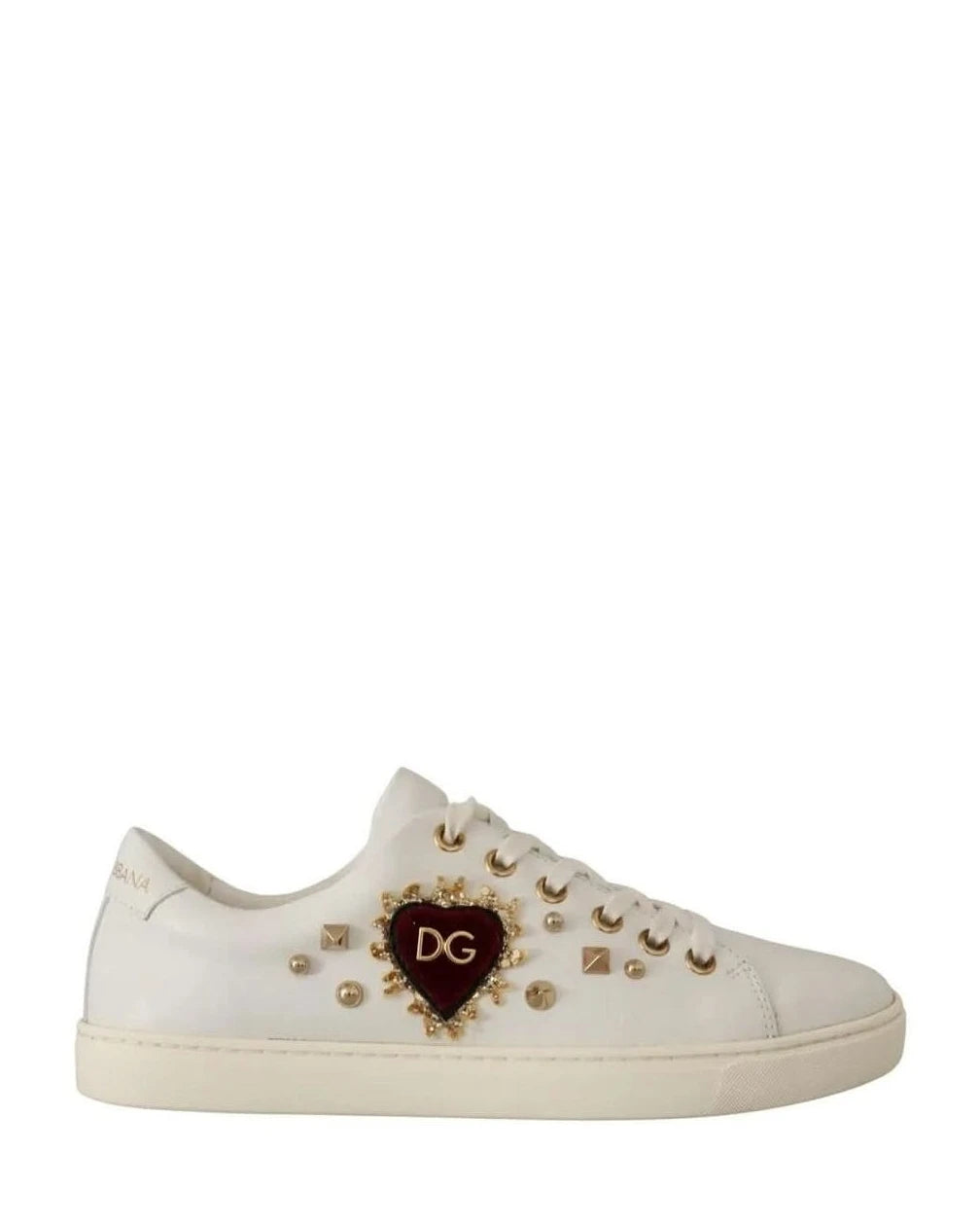 Dolce & Gabbana White Leather Gold Red Heart Sneakers Sneakers