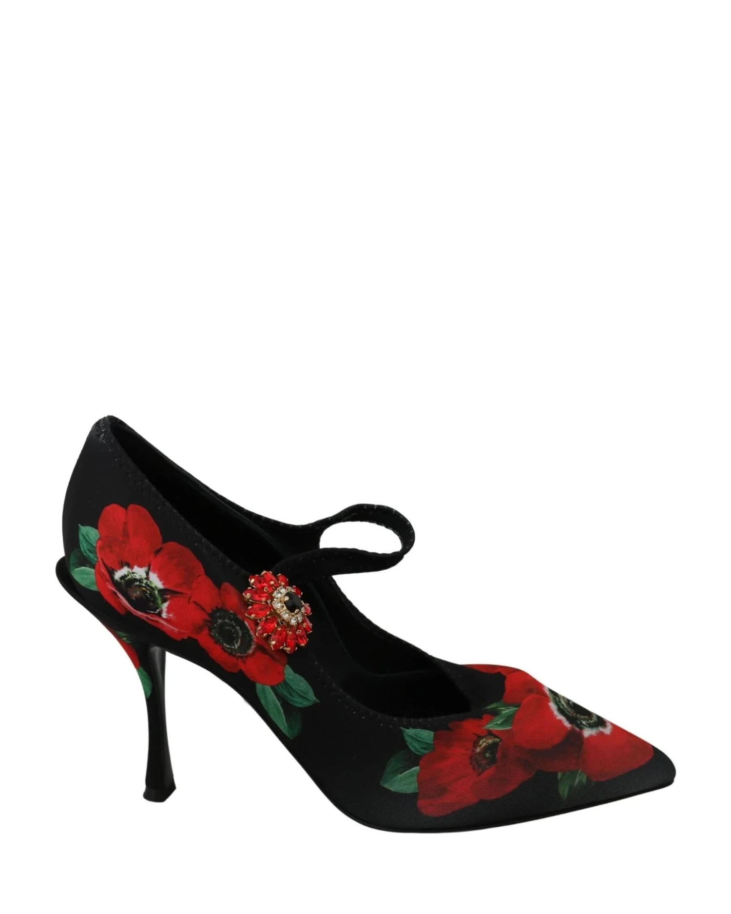 Dolce & Gabbana Black Red Floral Mary Janes Pumps Shoes Heels
