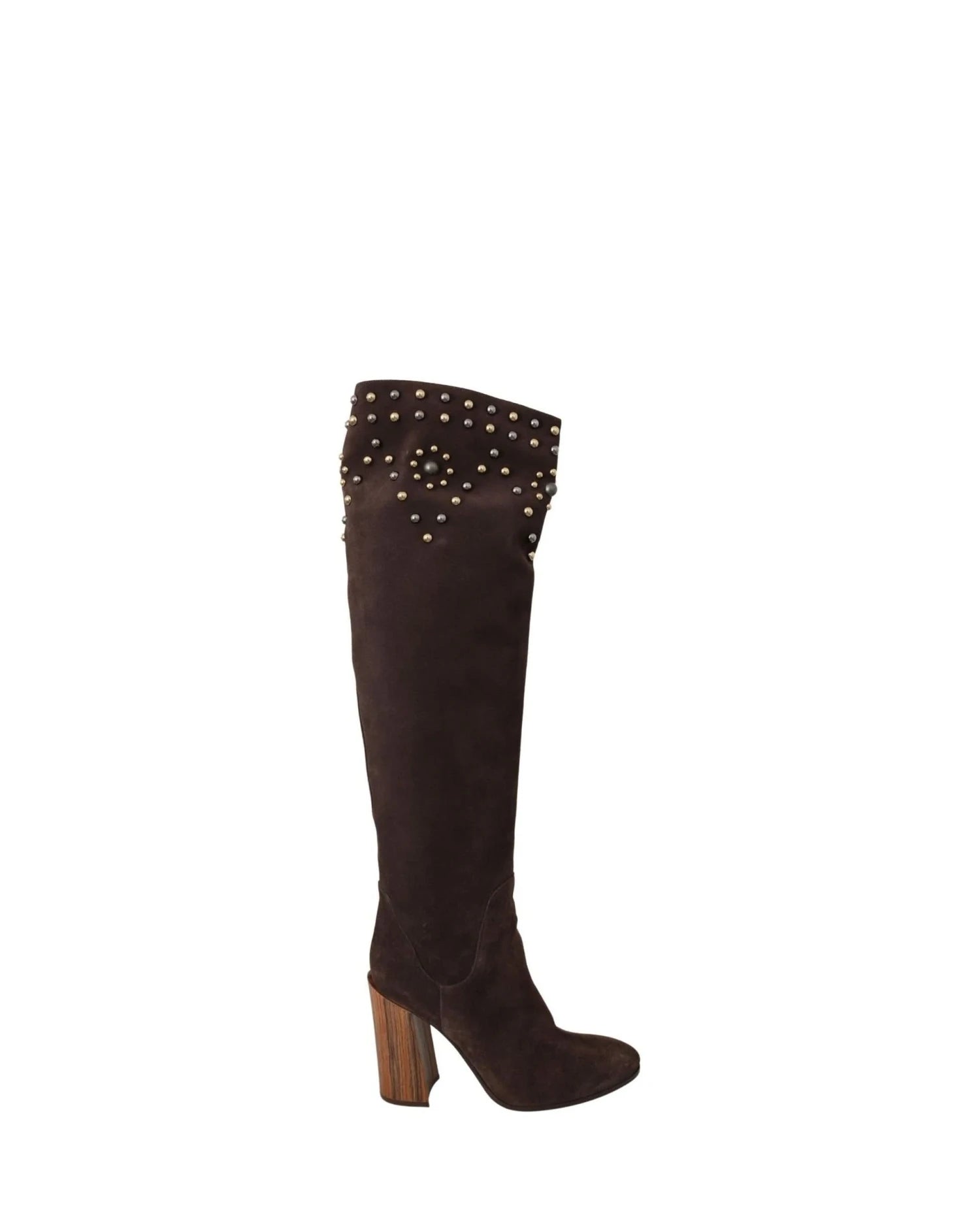Dolce & Gabbana Brown Suede Studded Knee High Shoes Boots Boots