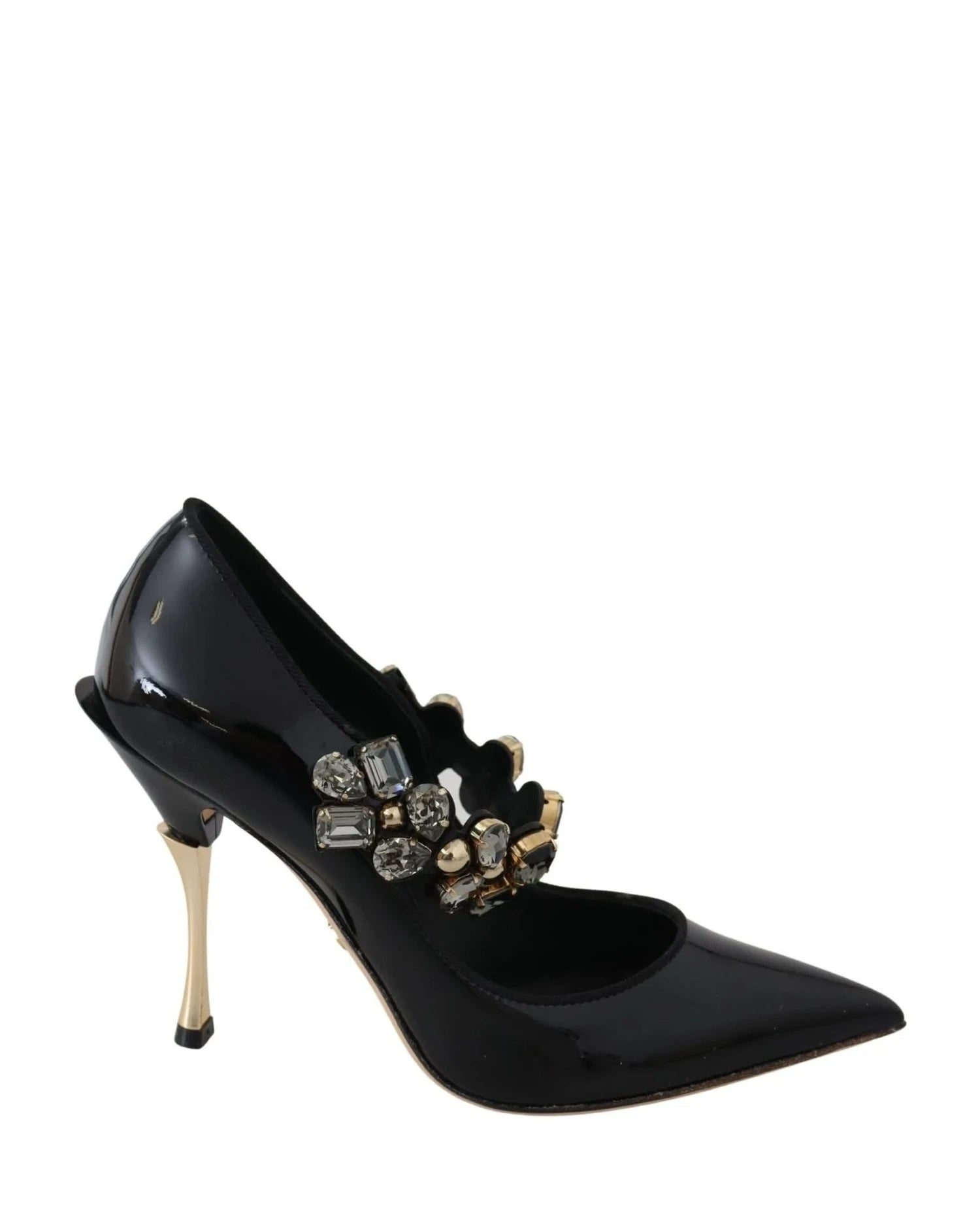 Dolce & Gabbana Black Leather Crystal Shoes Mary Jane Pumps Heels