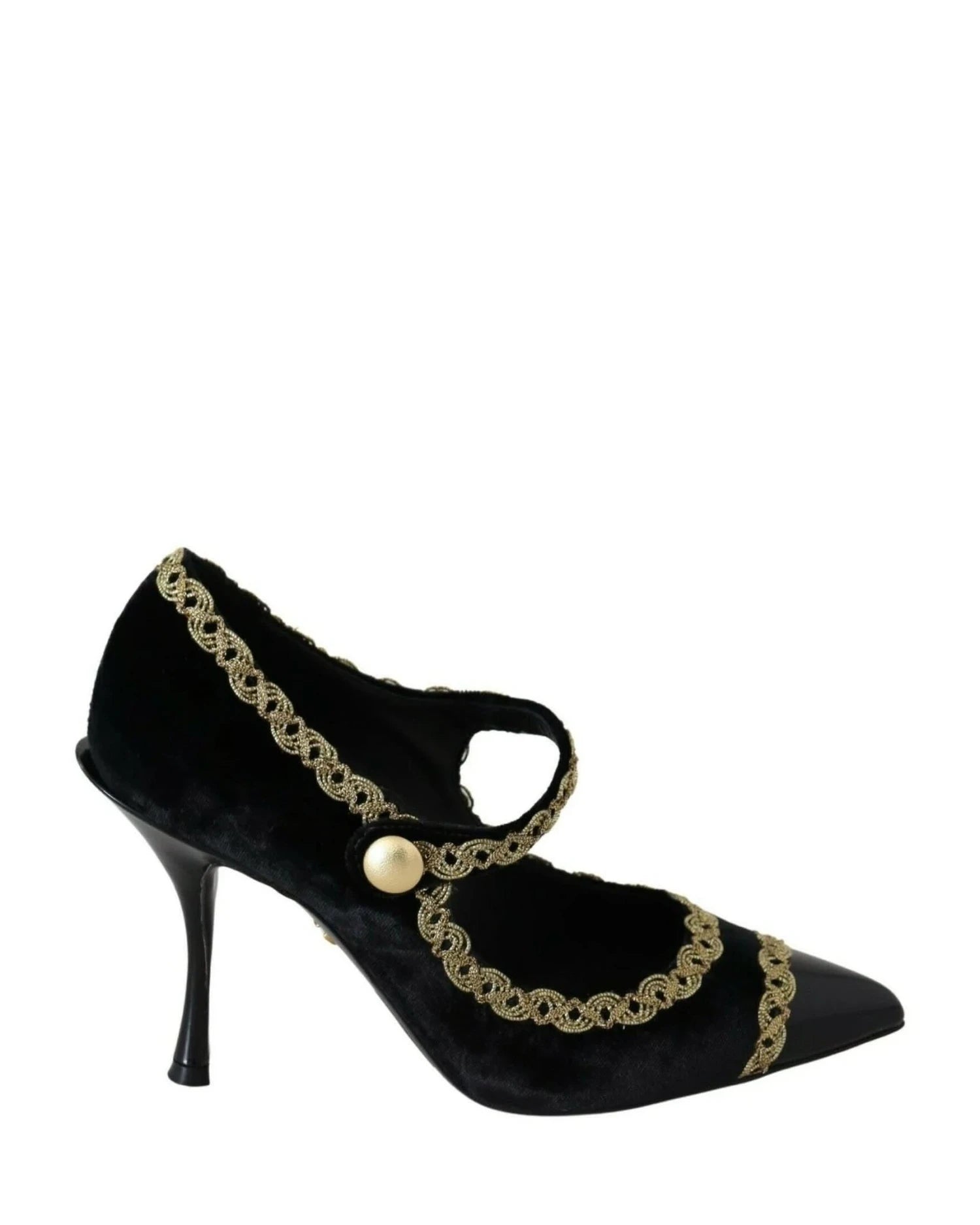 Dolce & Gabbana Black Velvet Embellished Mary Jane Pumps Shoes Heels