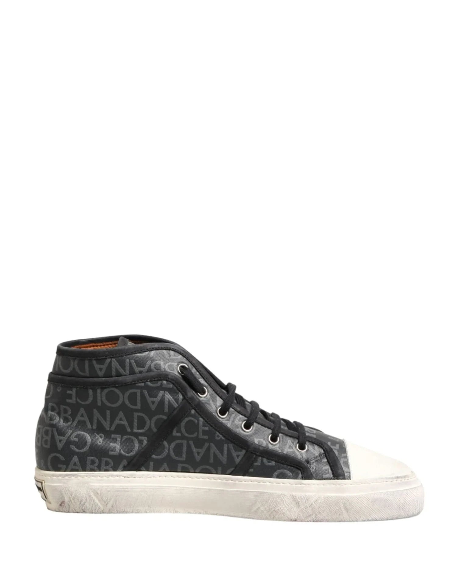 Dolce & Gabbana Black Canvas White Logo Mid Top Sneakers Shoes
