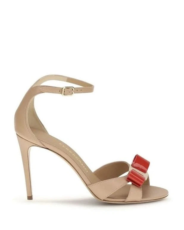 Ferragamo Beige Calf Leather Bos Taurus Stiletto Heel Sandals
