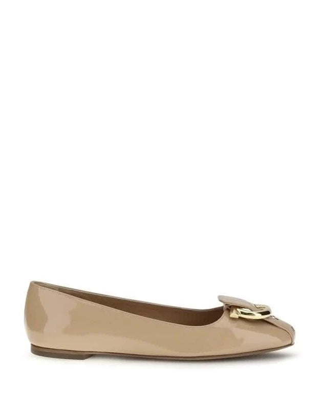 Ferragamo Beige Calf Leather Bos Taurus Ballet Flats