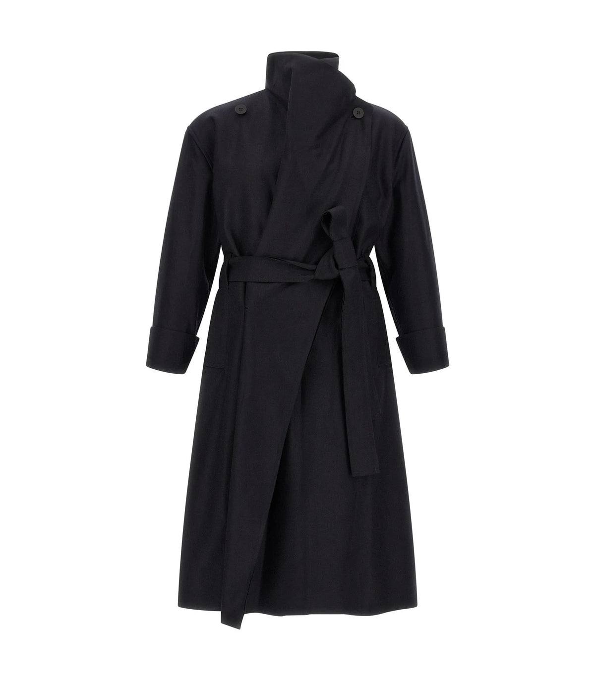 Issey Miyake Wrap Coat in black, Wool