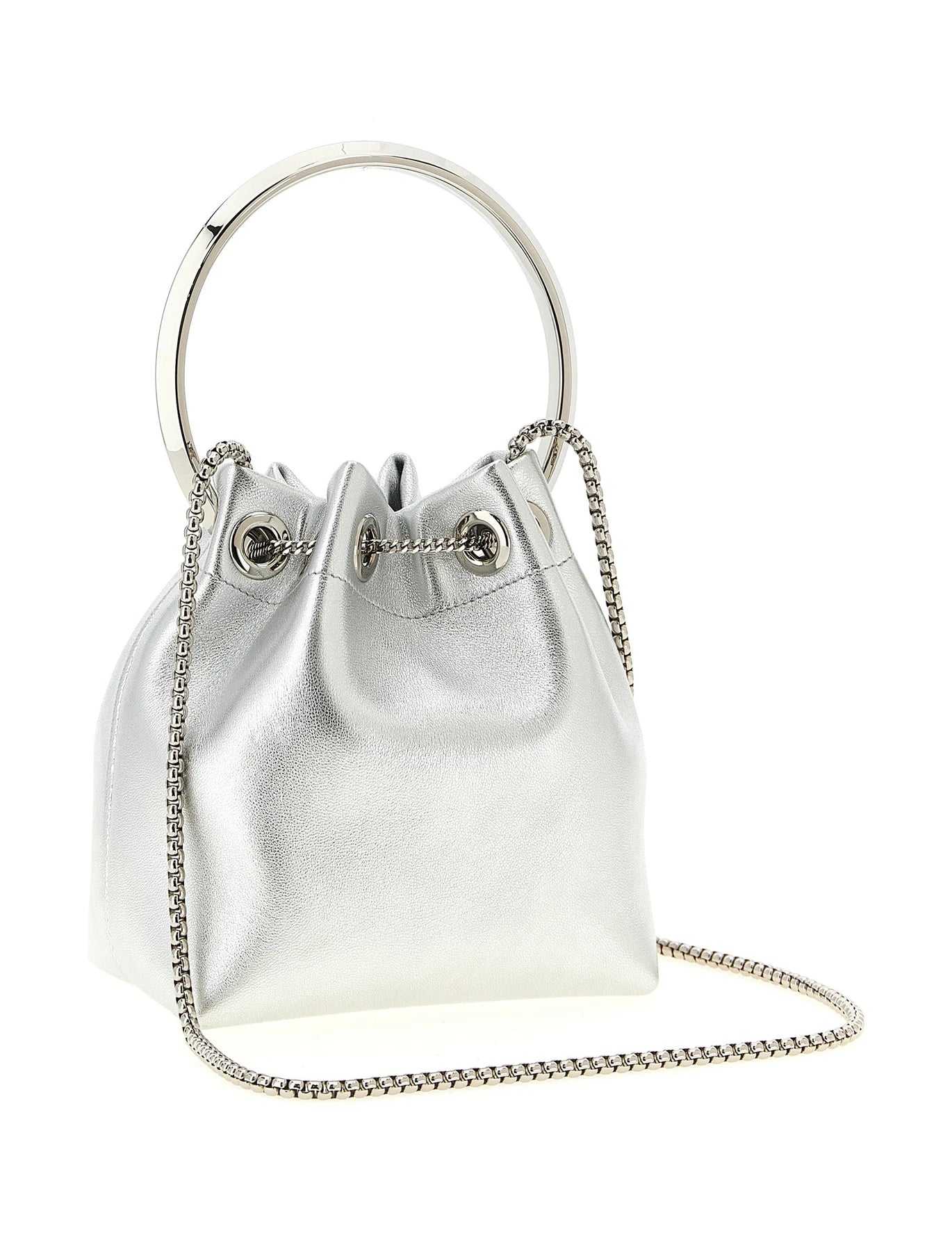 Jimmy Choo Bucket Bag in silver, Lamb Leather — view 2
