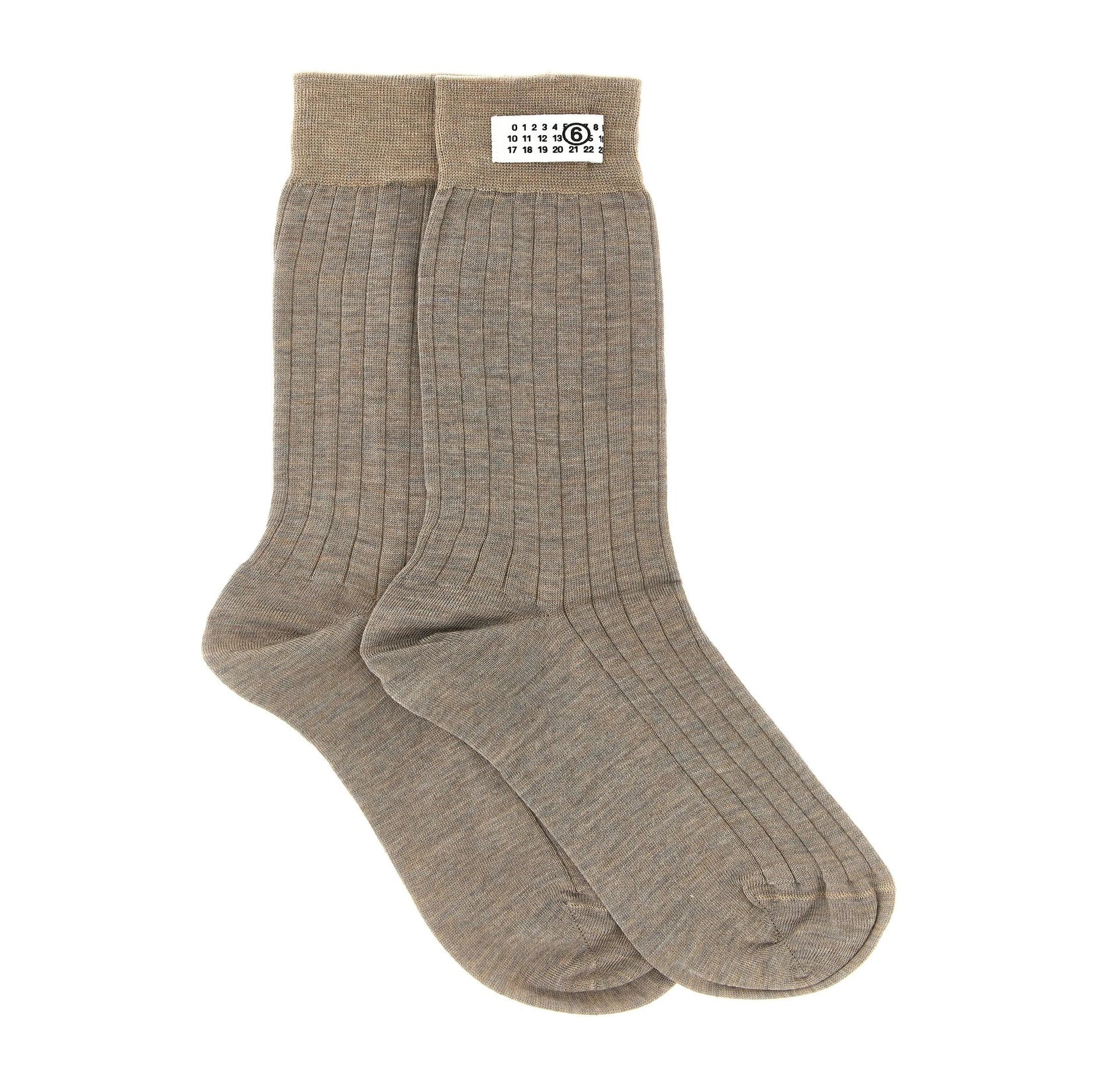 MM6 Maison Margiela Crew Sock in beige, Wool